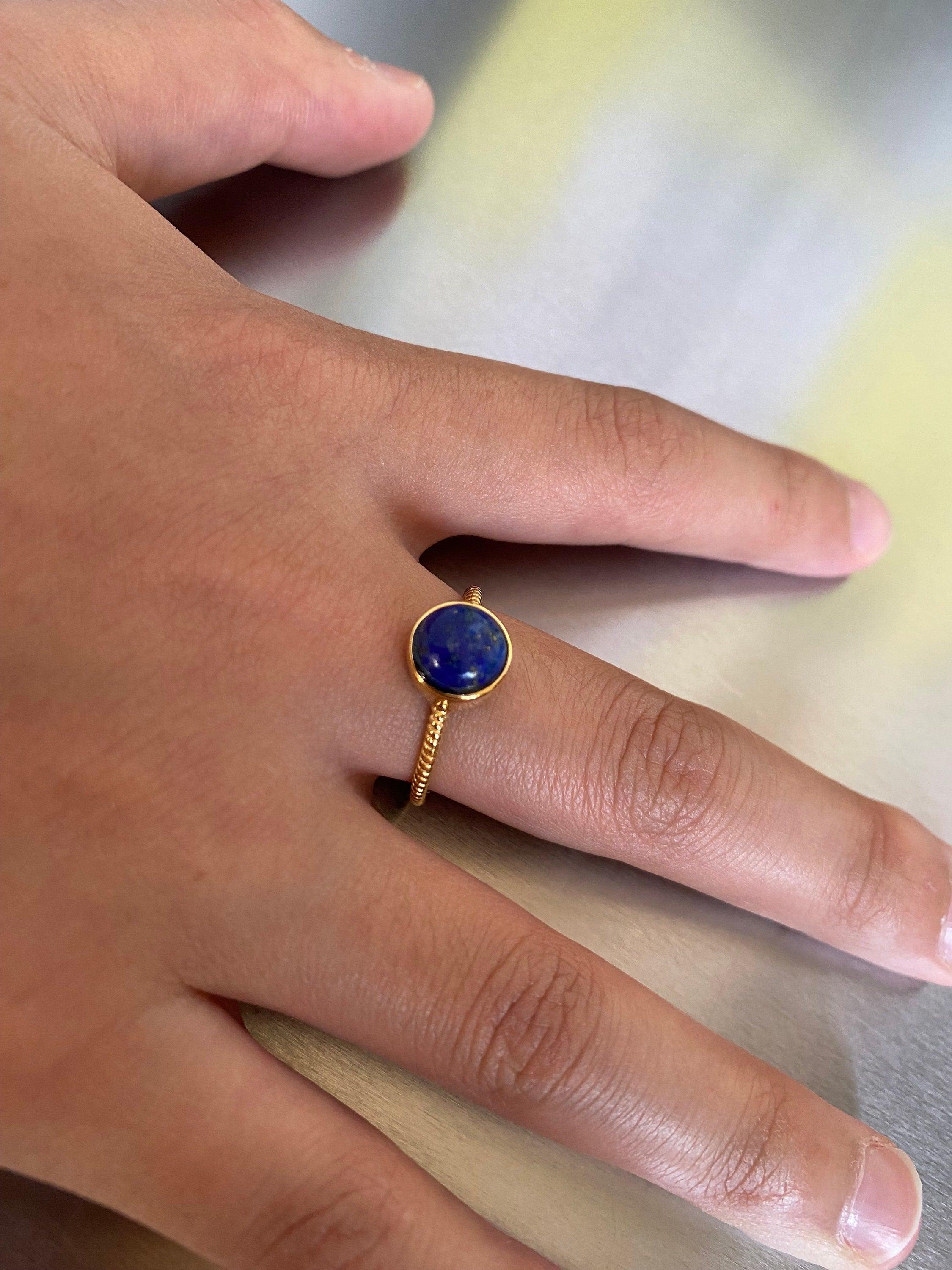 Blue Lapis Lazuli Ring, Double Layered Turquoise Ring, Multiple Layered Black Zircon Ring. Adjustable Semi Precious Stone Ring Lucky Stone