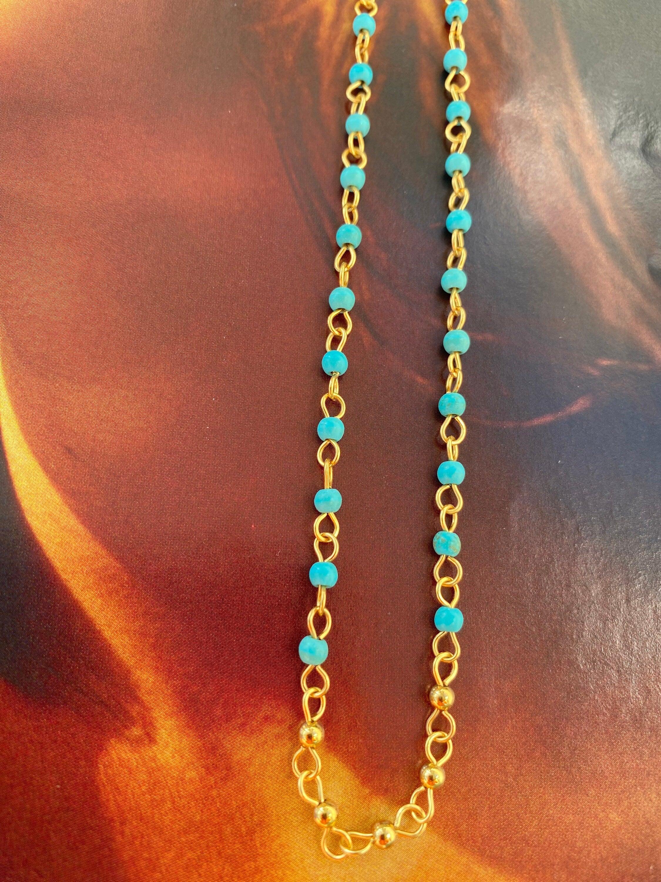 Petite Turquoise Stone Necklace, Small Layered Turquoise Chain Necklace for Her,Bohemia Style beaded Turquoise Choker. Perfect for Summer