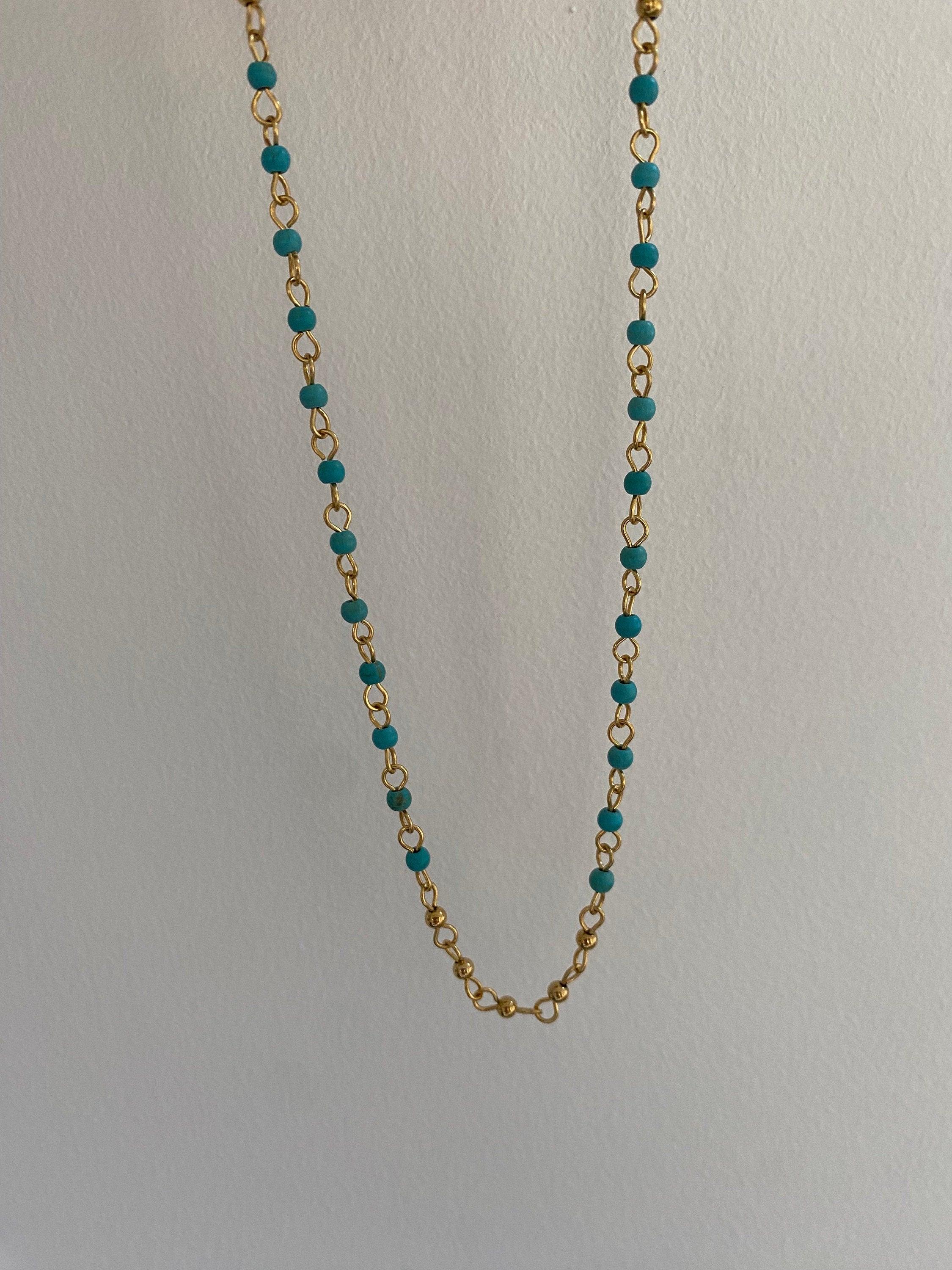 Petite Turquoise Stone Necklace, Small Layered Turquoise Chain Necklace for Her,Bohemia Style beaded Turquoise Choker. Perfect for Summer