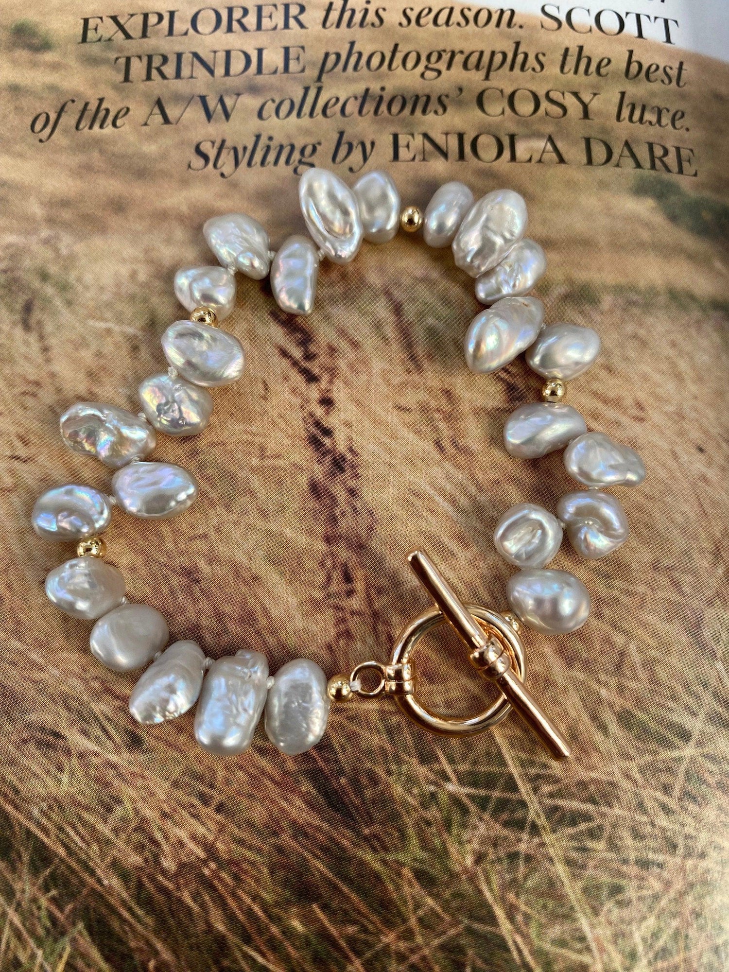 Grey lustrous Natural Keshi Petal Pearl Bracelet, Rainbow Glow Keshi Pearl Bracelet for Her, Tiny Cornflakes Pearl Bracelet, Fit small Wrist