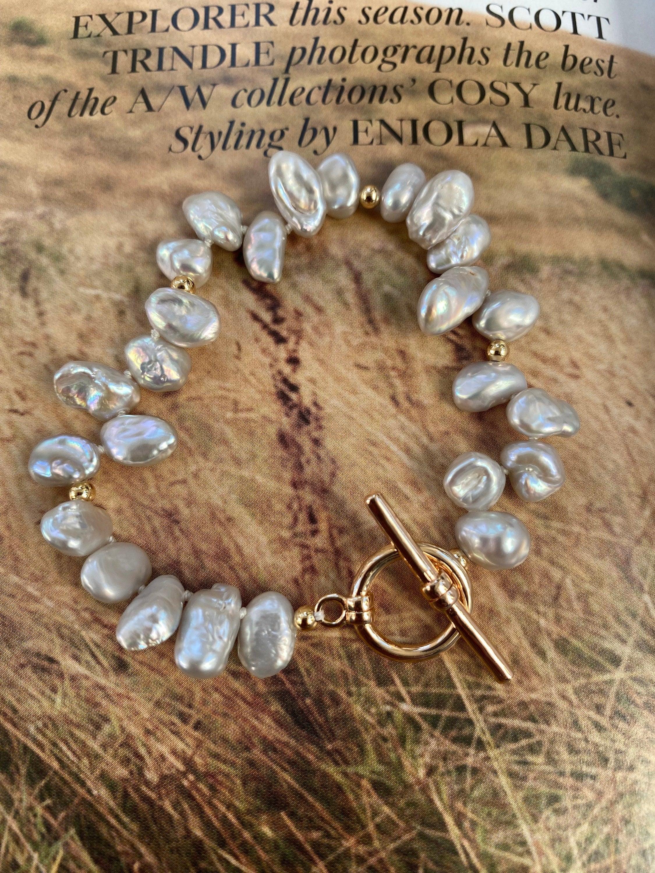 Grey lustrous Natural Keshi Petal Pearl Bracelet, Rainbow Glow Keshi Pearl Bracelet for Her, Tiny Cornflakes Pearl Bracelet, Fit small Wrist