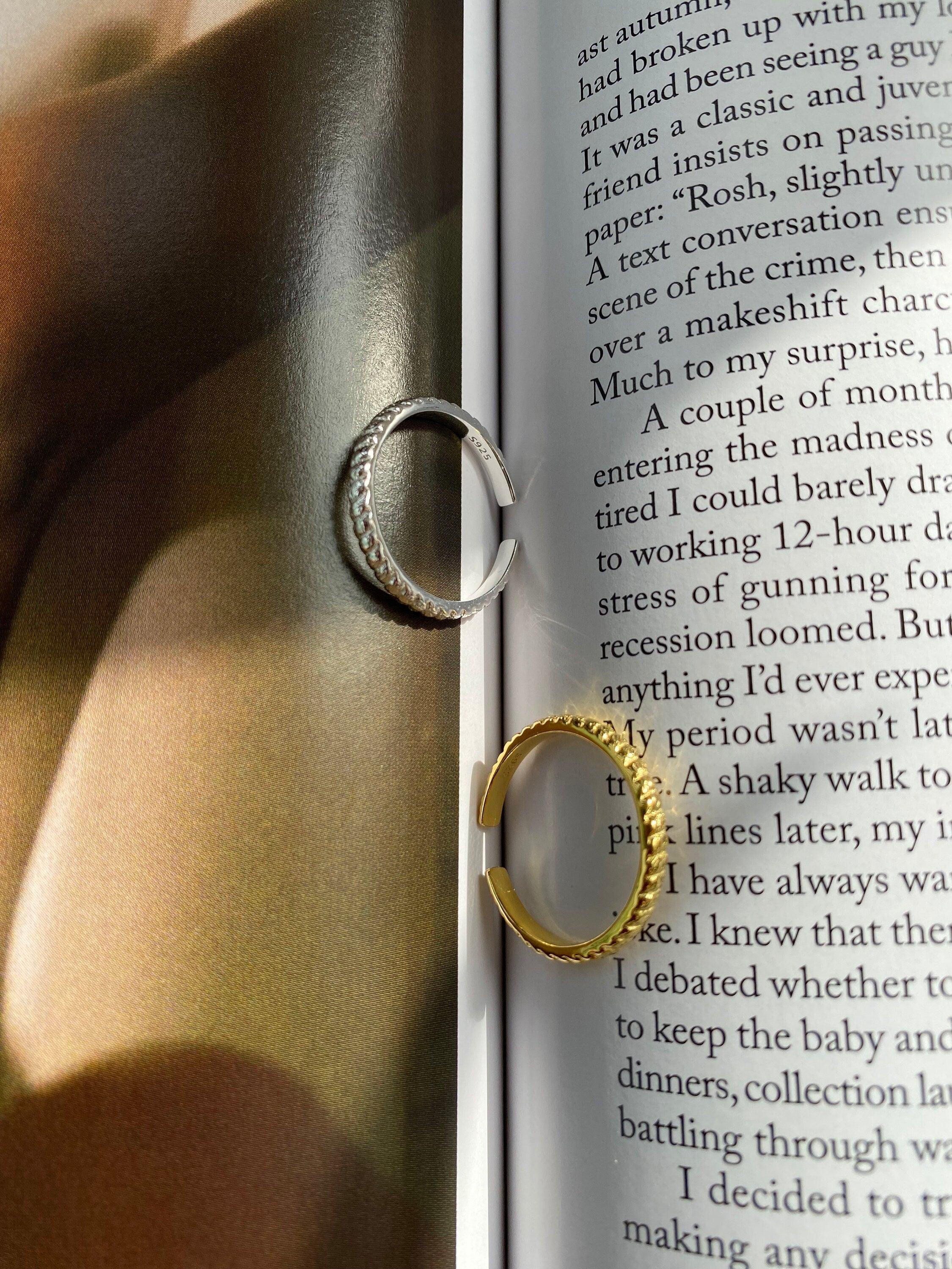 18K Gold Twisted Adjustable Ring, Twisted Dome Open Ring for Her, Thin Rope Minimalist Ring, S925 Sterling Silver Stacking Ring