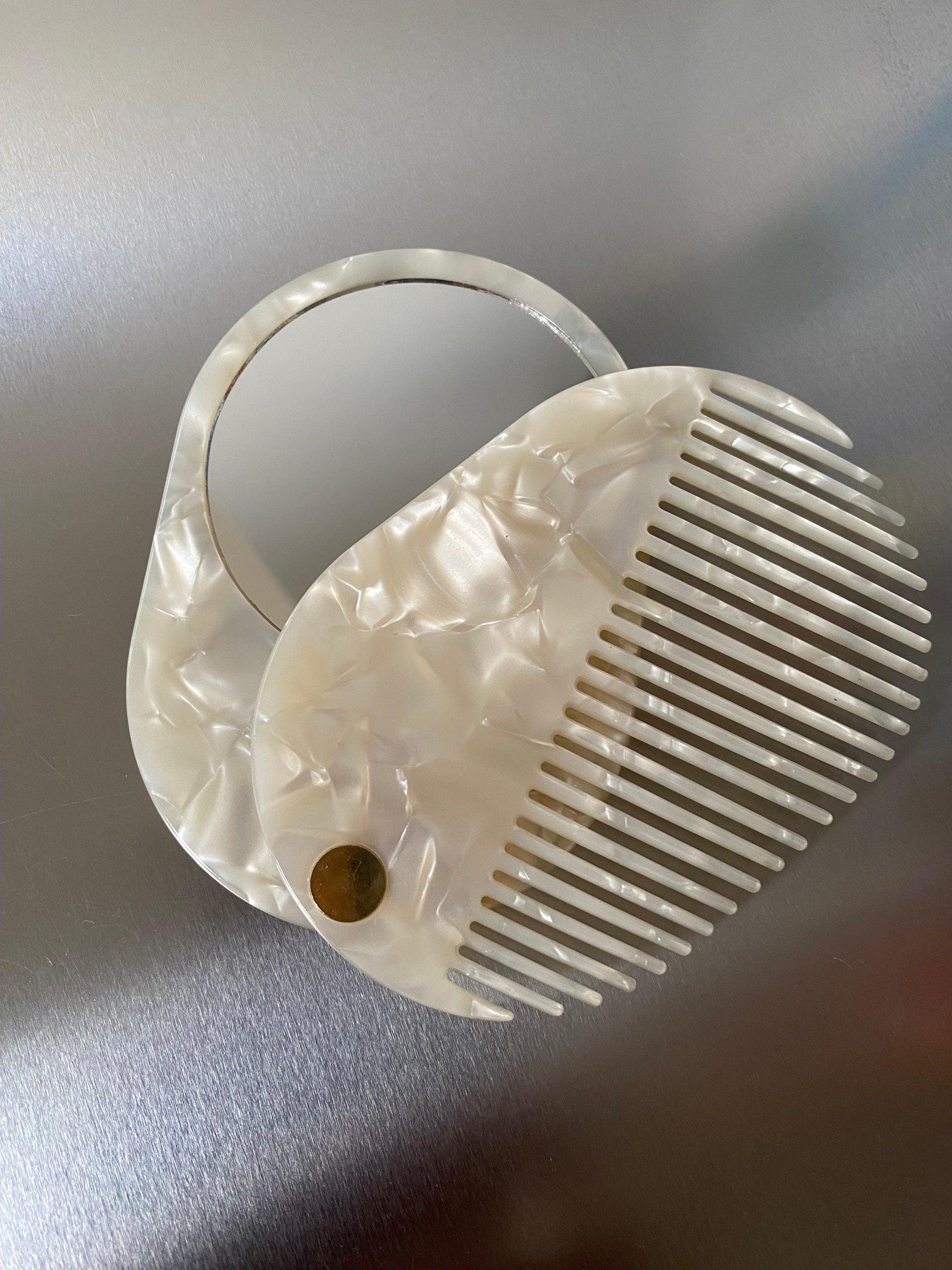 Acetate Folding Mirror and Mini Slide Hair Comb Set, Pocket Mother of Pearl Bridesmaid Gift