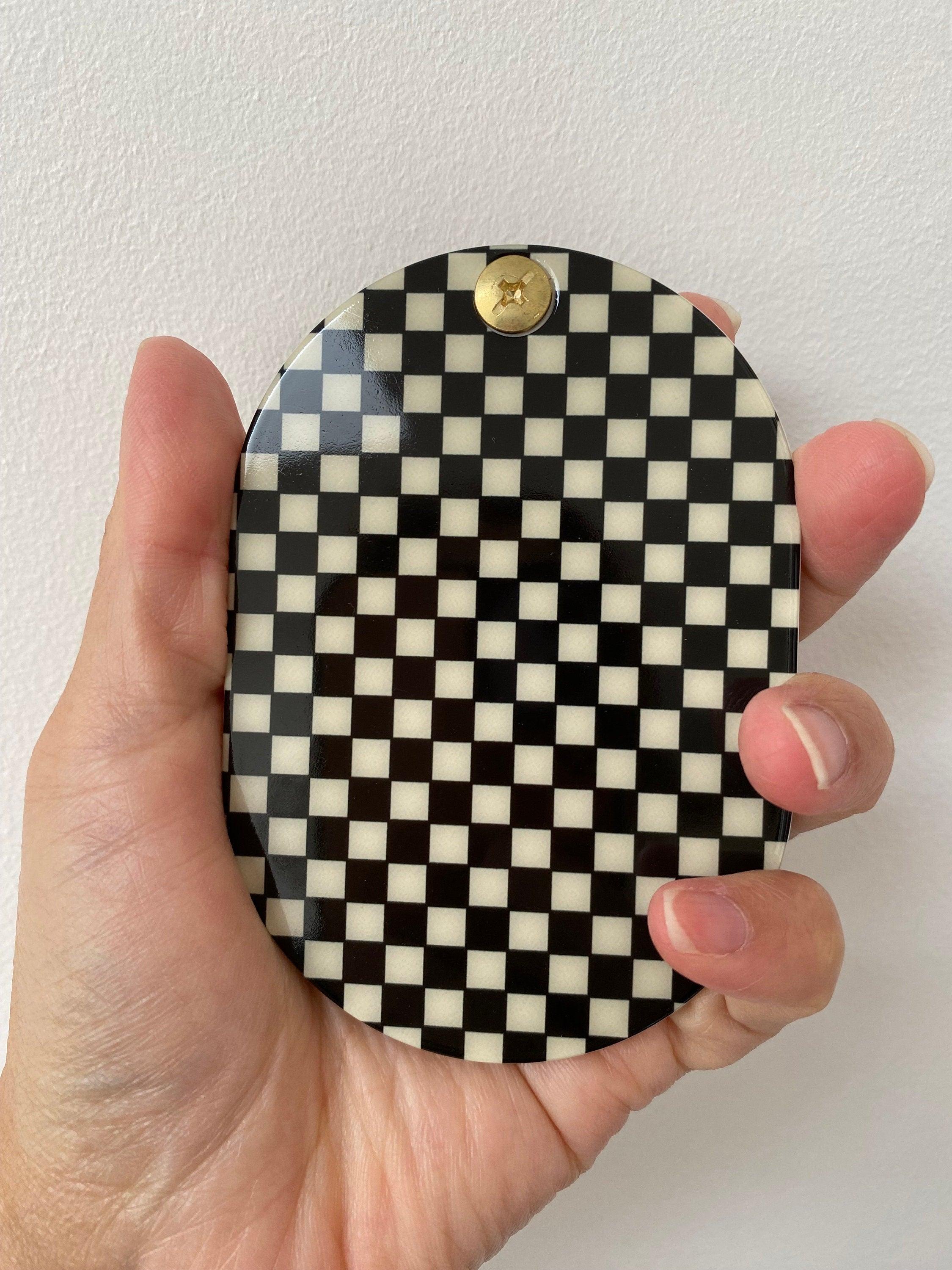 Retro Checkered Folding Mirror and Mini Slide Hair Comb Compact Set, Portable Handheld Mirror Checkerboard Design