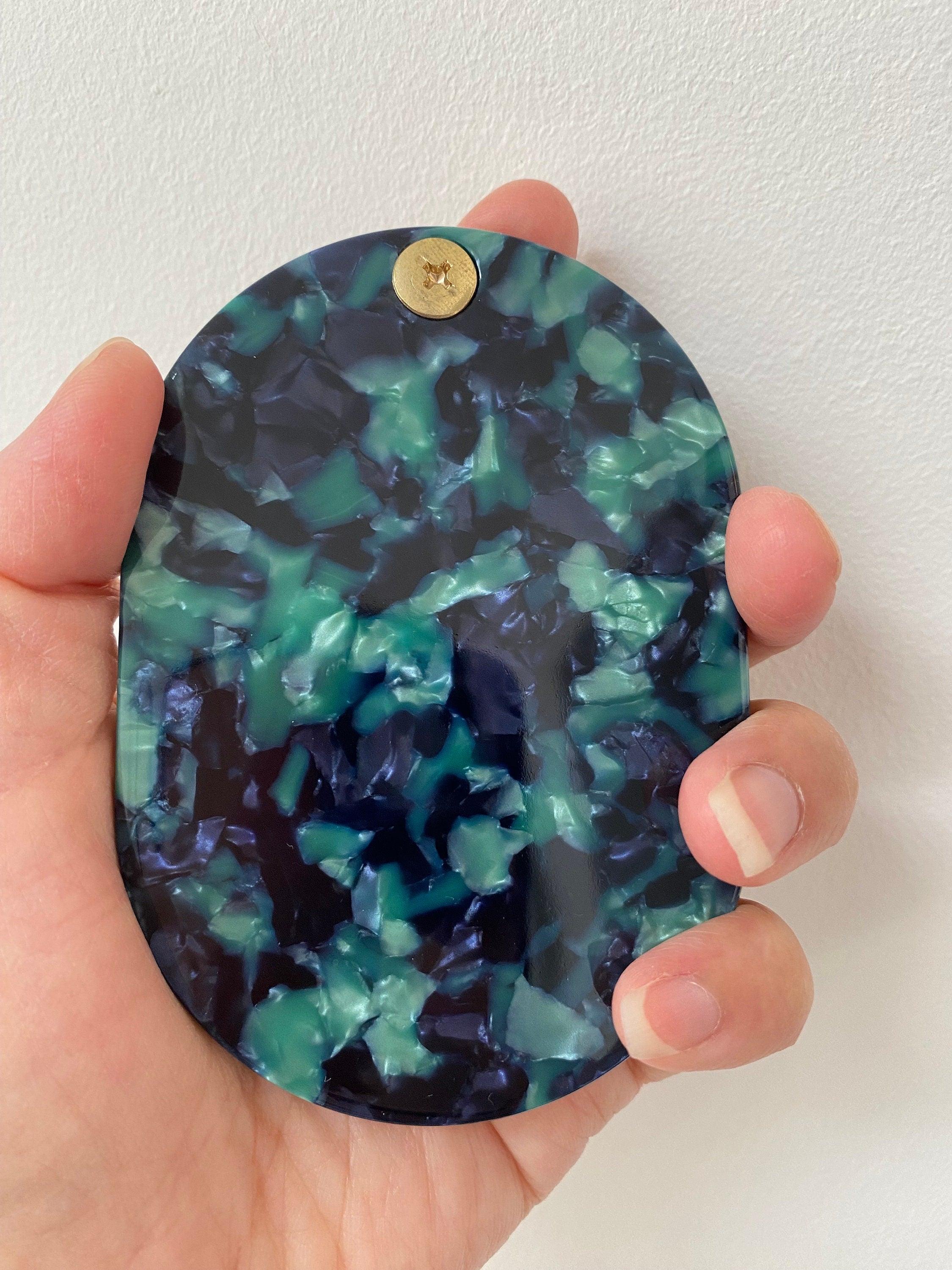 Green Folding Mirror with Mini Slide Hair Comb Set, Compact Jade Bridesmaid Gift Ideas