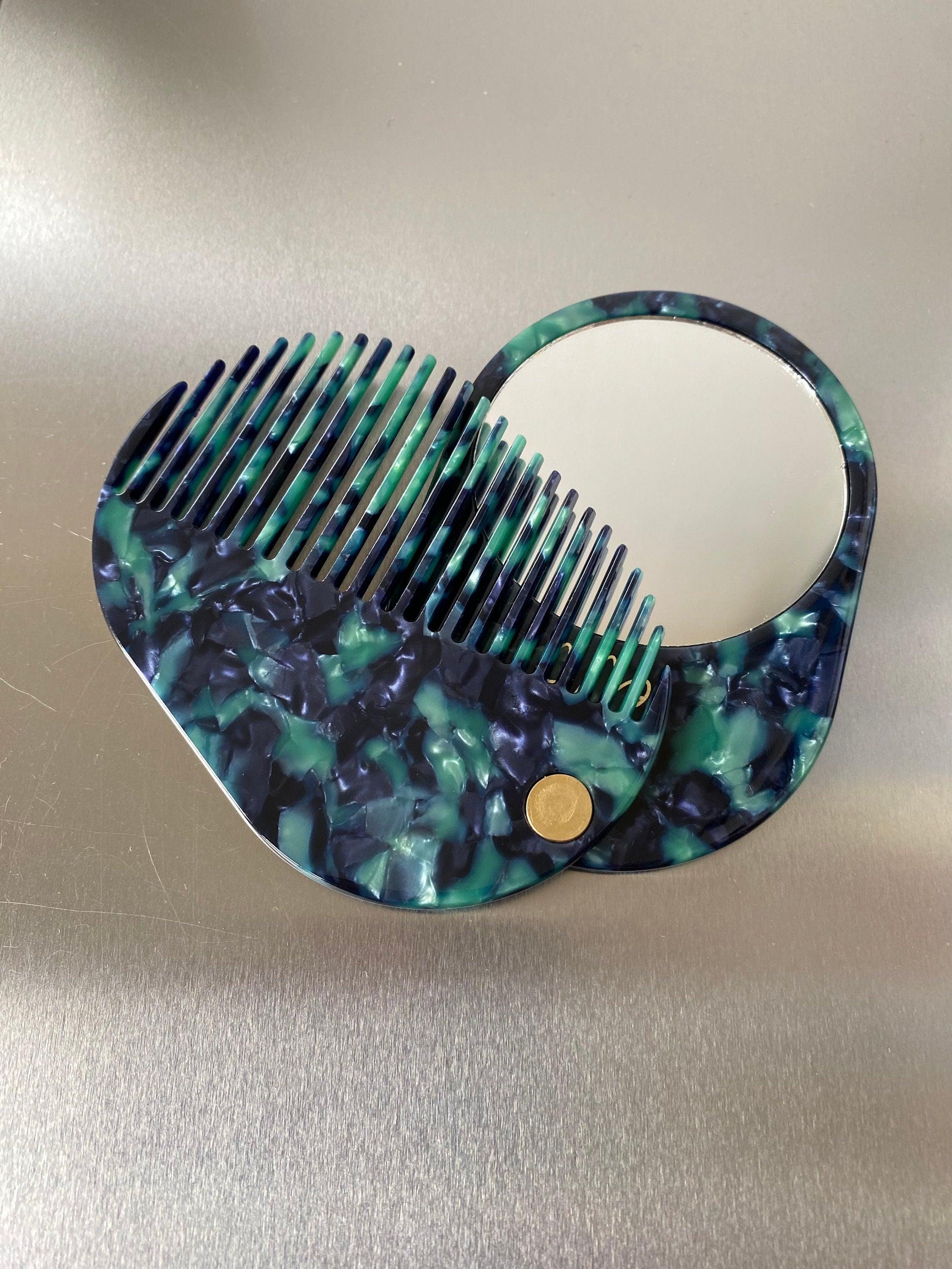 Green Folding Mirror with Mini Slide Hair Comb Set, Compact Jade Bridesmaid Gift Ideas