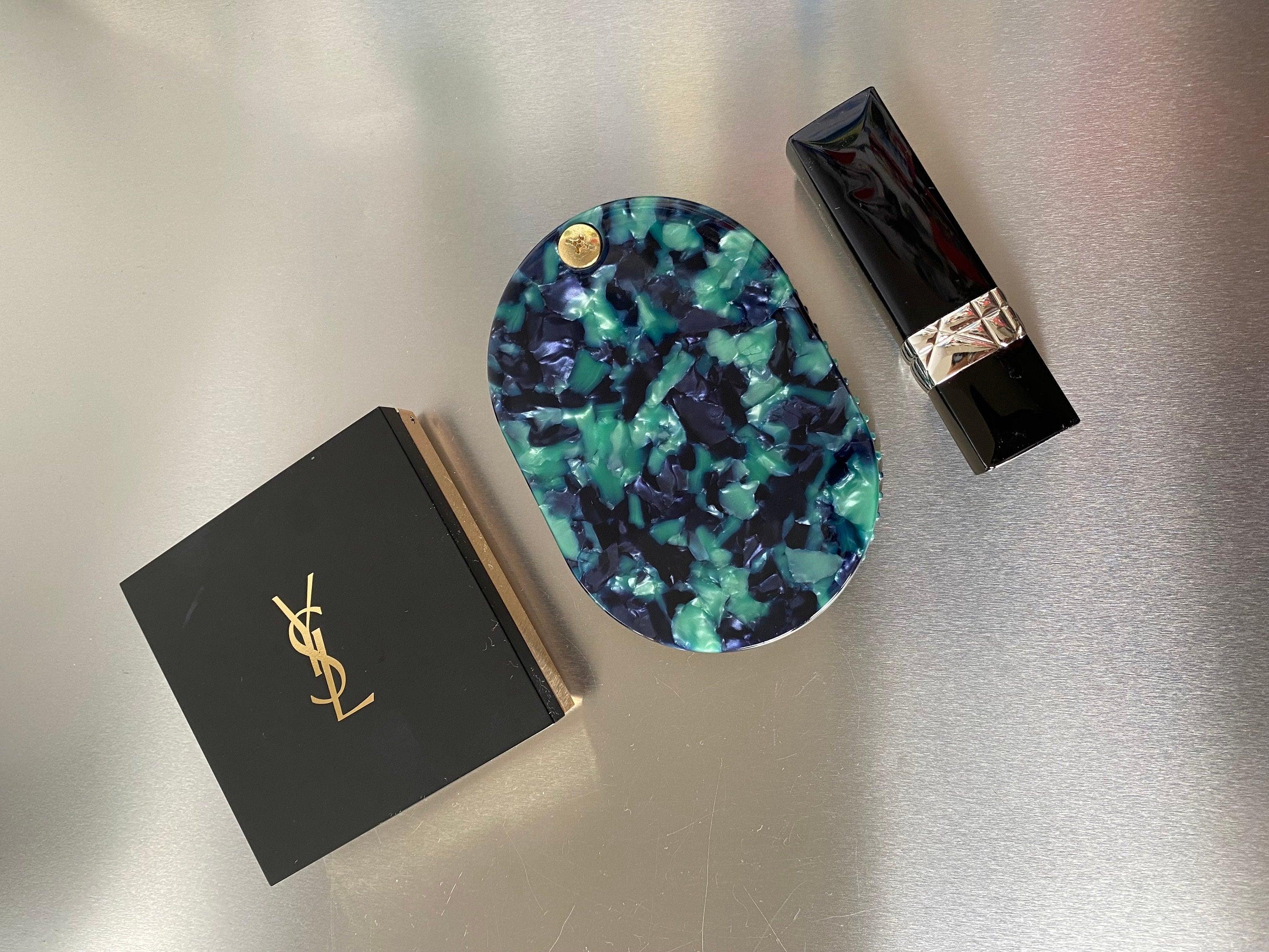 Green Folding Mirror with Mini Slide Hair Comb Set, Compact Jade Bridesmaid Gift Ideas
