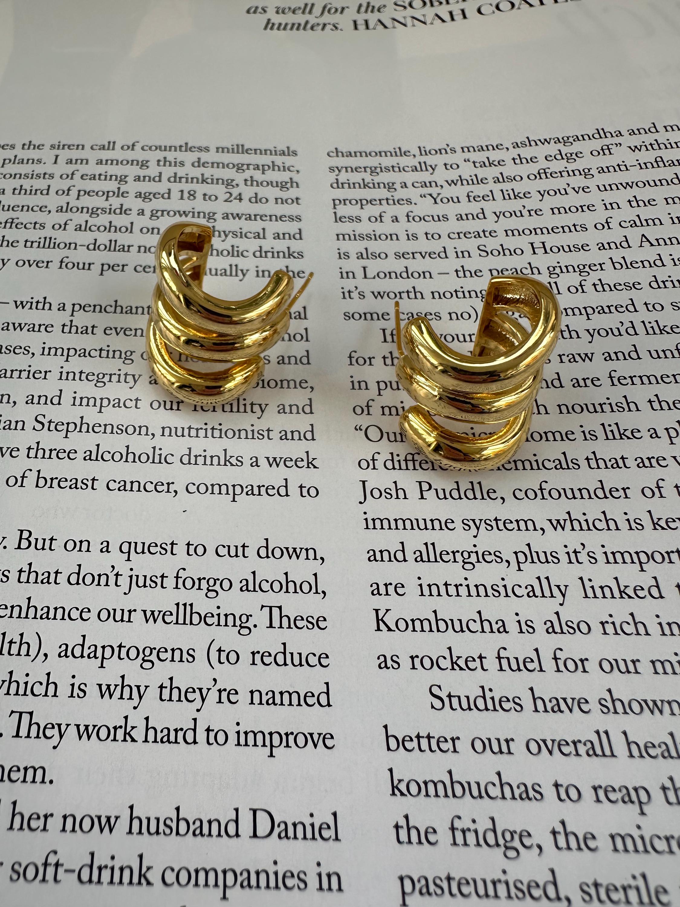 Triple Hoop Earrings, Huggie Chunky Triple Hoop Earrings, 18k Gold Plated Claw Hoop Earrings, S925 Sterling Silver Needle. Gift for Her