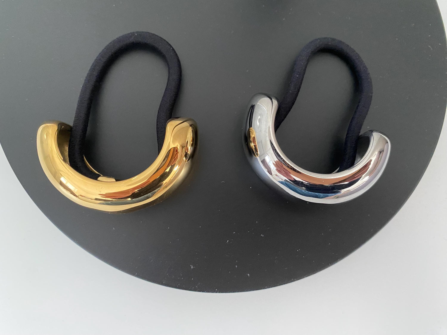 Polished Gold Hair Cuffs, Ponytail Hair Cuff, Metal Hair Holders, Silver Hair Ties, Curved Glossy Hair Accessories for Her