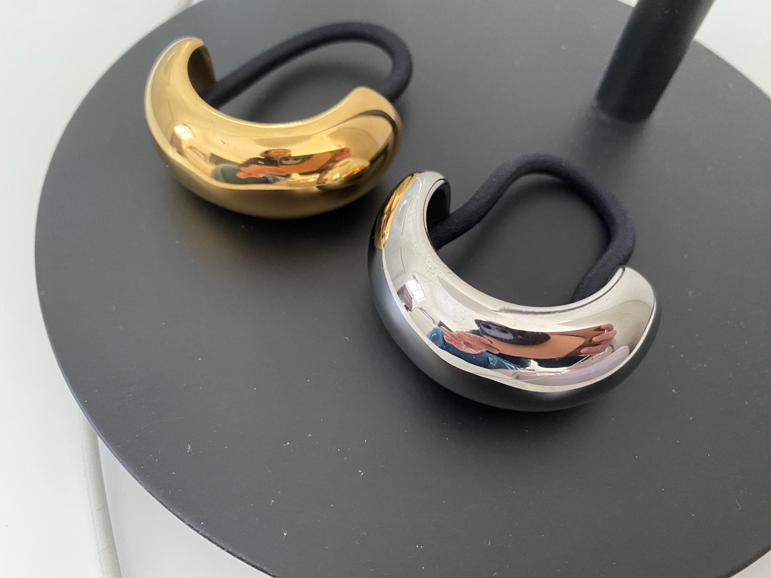 Polished Gold Hair Cuffs, Ponytail Hair Cuff, Metal Hair Holders, Silver Hair Ties, Curved Glossy Hair Accessories for Her
