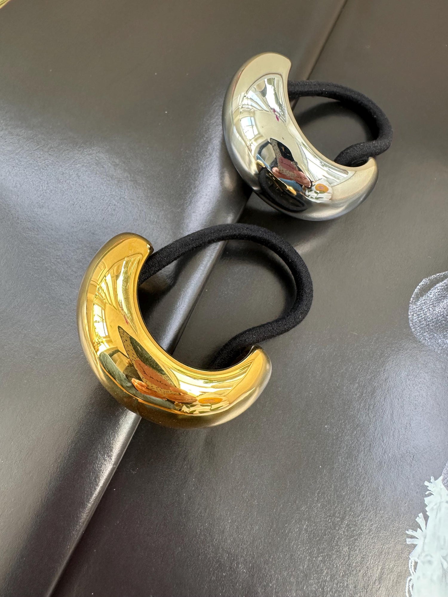 Polished Gold Hair Cuffs, Ponytail Hair Cuff, Metal Hair Holders, Silver Hair Ties, Curved Glossy Hair Accessories for Her