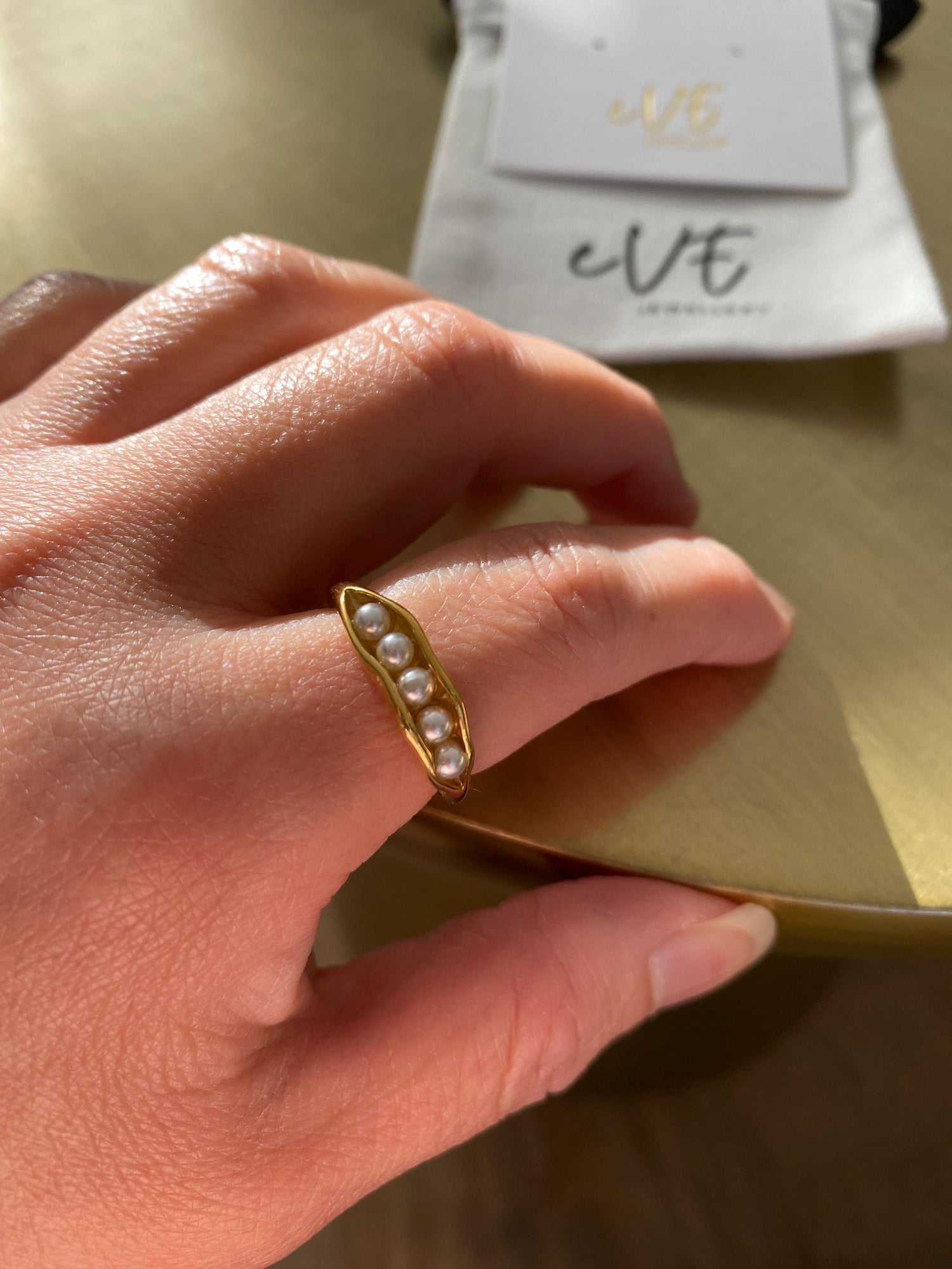 18K Gold Pearl Ring, Dainty Pearl Open Ring, Pearl Beaded Ring, Classic Thin Stack Ring, Minimalist Style. Stainless Steel