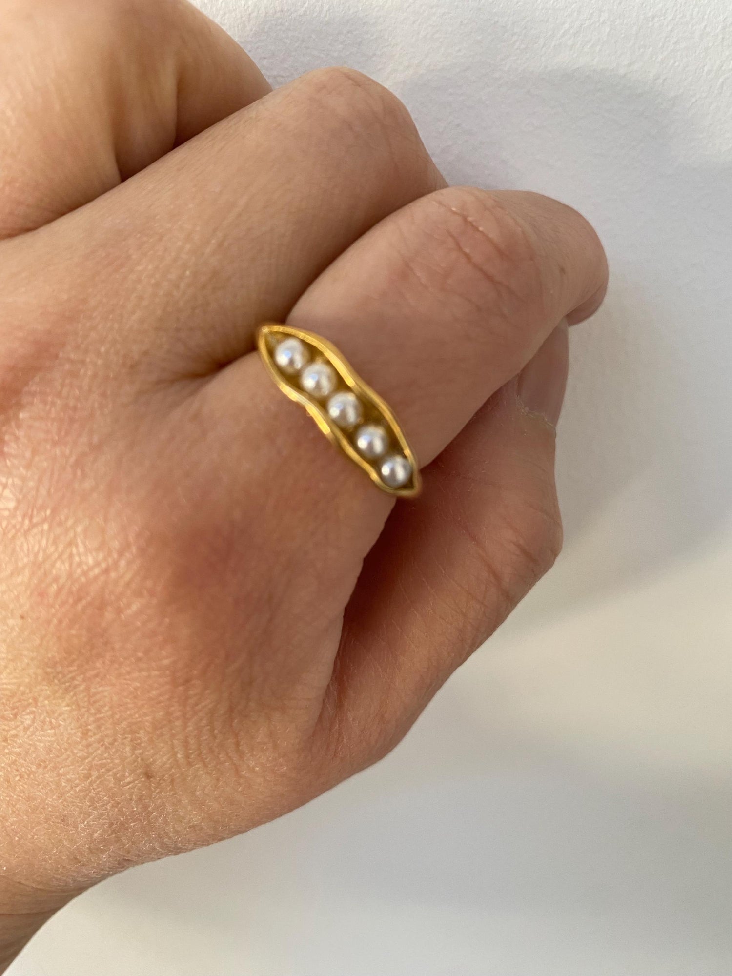18K Gold Pearl Ring, Dainty Pearl Open Ring, Pearl Beaded Ring, Classic Thin Stack Ring, Minimalist Style. Stainless Steel