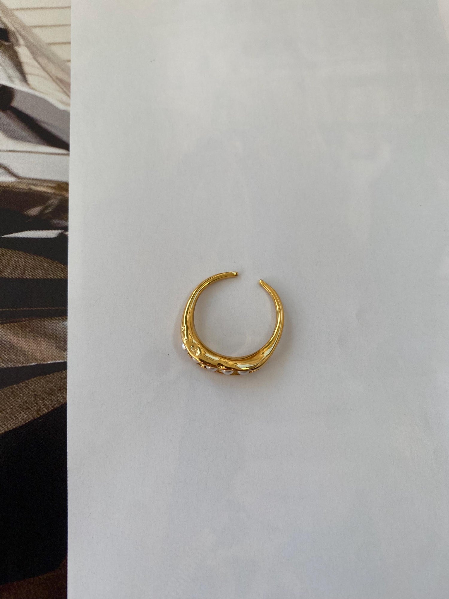 18K Gold Pearl Ring, Dainty Pearl Open Ring, Pearl Beaded Ring, Classic Thin Stack Ring, Minimalist Style. Stainless Steel