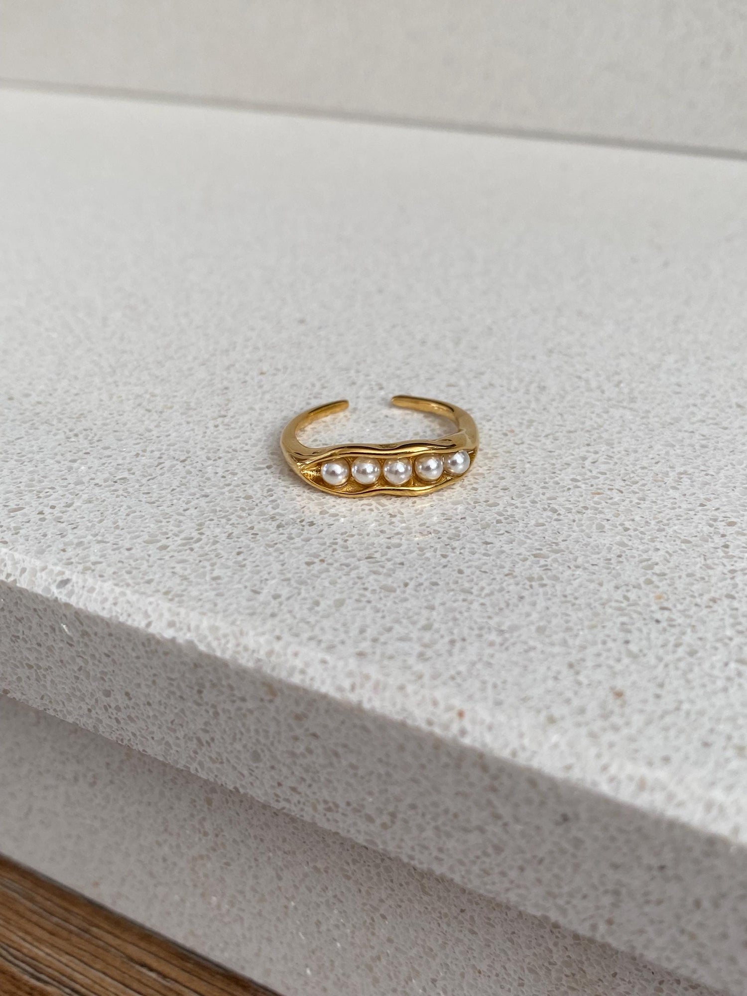 18K Gold Pearl Ring, Dainty Pearl Open Ring, Pearl Beaded Ring, Classic Thin Stack Ring, Minimalist Style. Stainless Steel