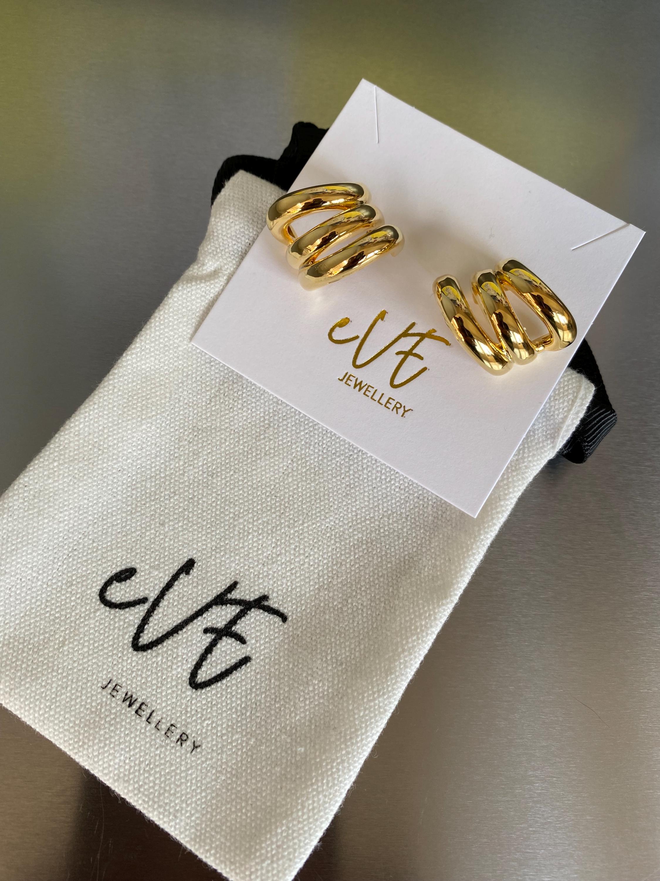 Triple Hoop Earrings, Huggie Chunky Triple Hoop Earrings, 18k Gold Plated Claw Hoop Earrings, S925 Sterling Silver Needle. Gift for Her