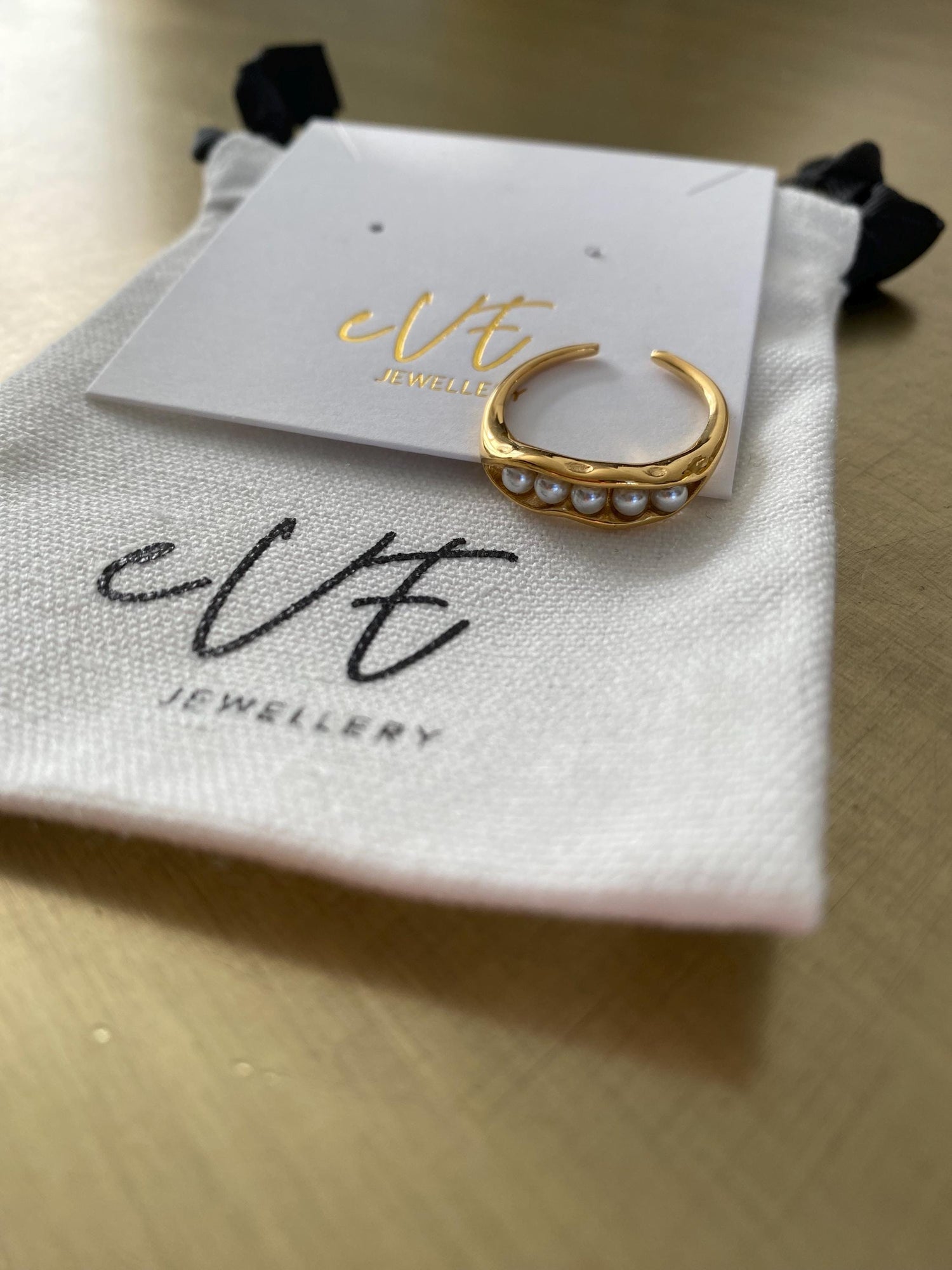 18K Gold Pearl Ring, Dainty Pearl Open Ring, Pearl Beaded Ring, Classic Thin Stack Ring, Minimalist Style. Stainless Steel