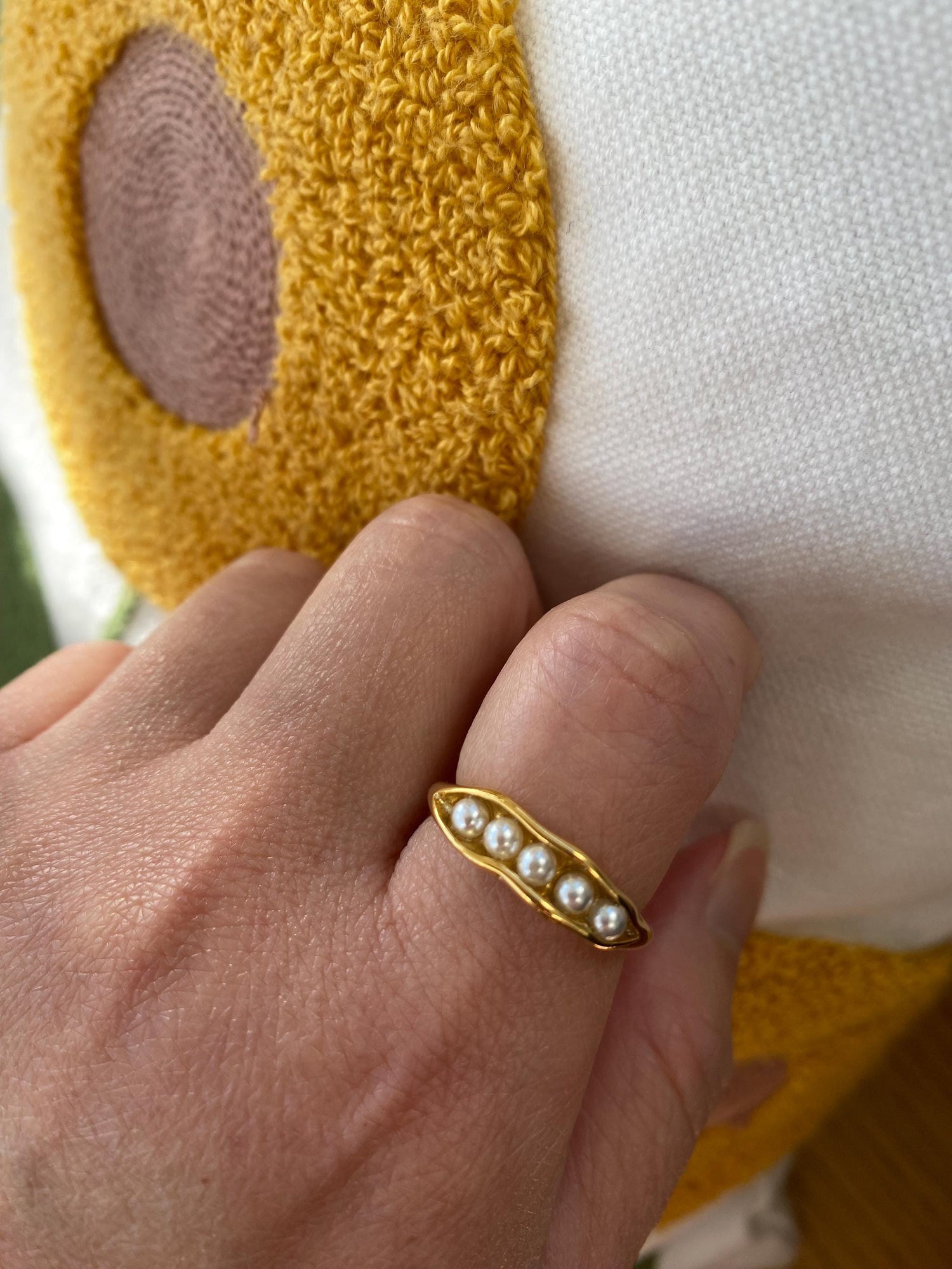 18K Gold Pearl Ring, Dainty Pearl Open Ring, Pearl Beaded Ring, Classic Thin Stack Ring, Minimalist Style. Stainless Steel