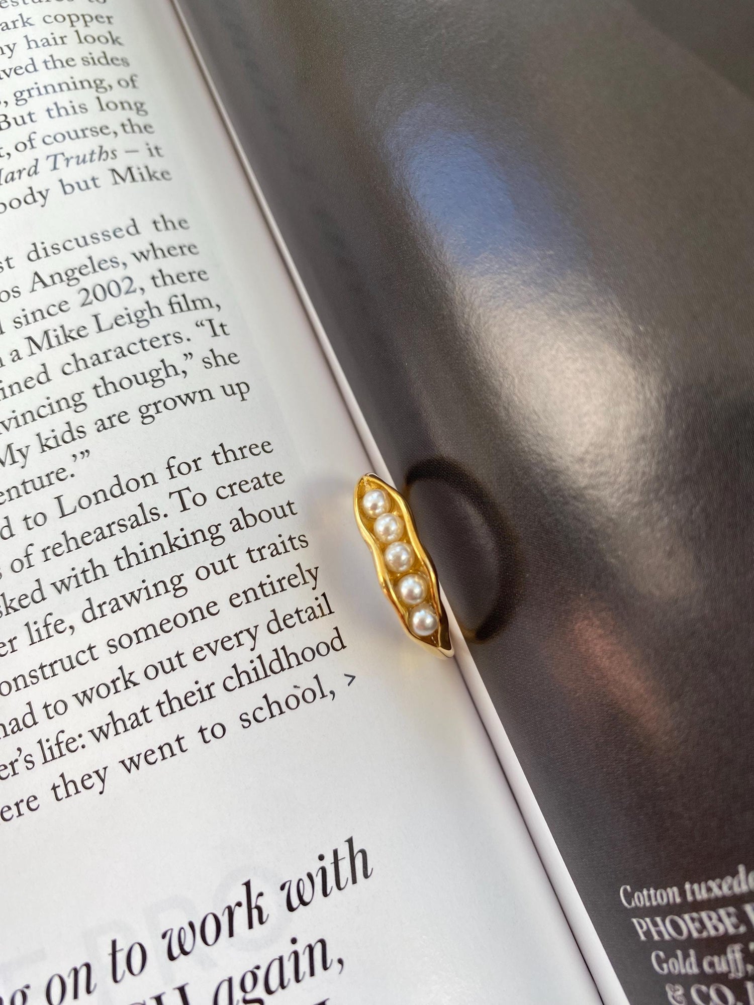18K Gold Pearl Ring, Dainty Pearl Open Ring, Pearl Beaded Ring, Classic Thin Stack Ring, Minimalist Style. Stainless Steel