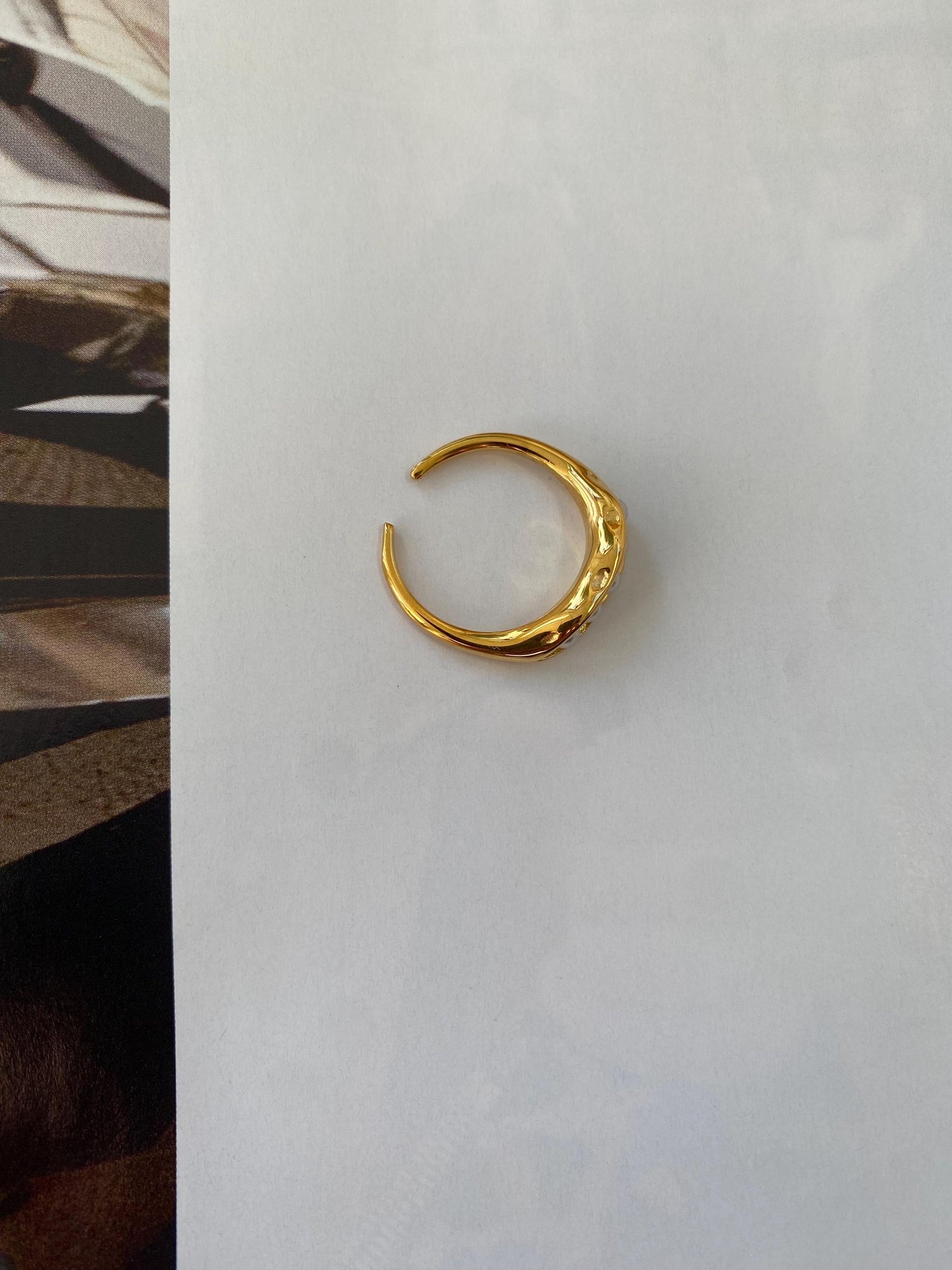 18K Gold Pearl Ring, Dainty Pearl Open Ring, Pearl Beaded Ring, Classic Thin Stack Ring, Minimalist Style. Stainless Steel