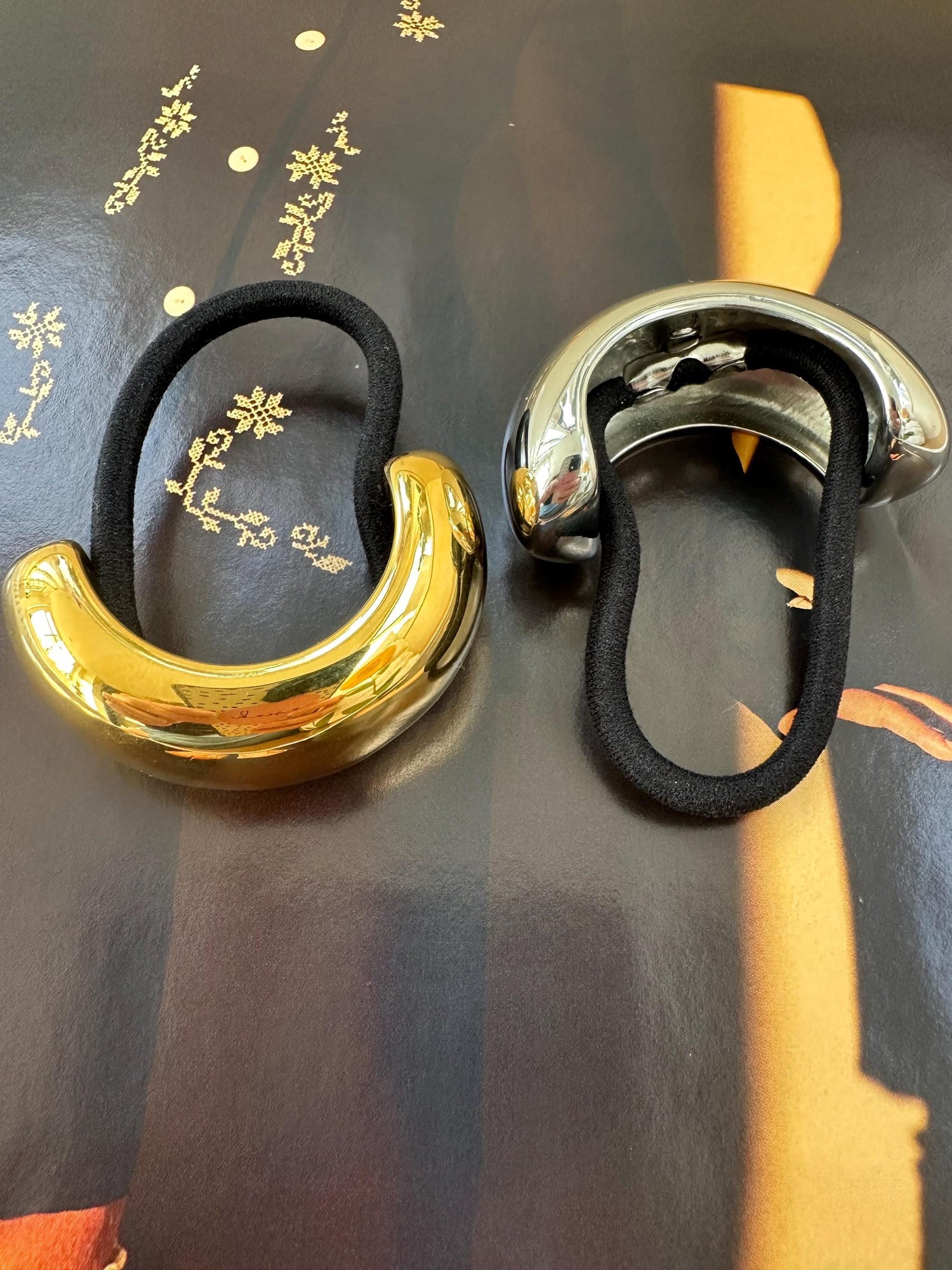 Glossy Gold Hair Cuffs, Chunky Metal Ponytail Holder, Gold and Silver Hair Ties, Minimalist Hair Accessory for Women, Bridesmaid Gift
