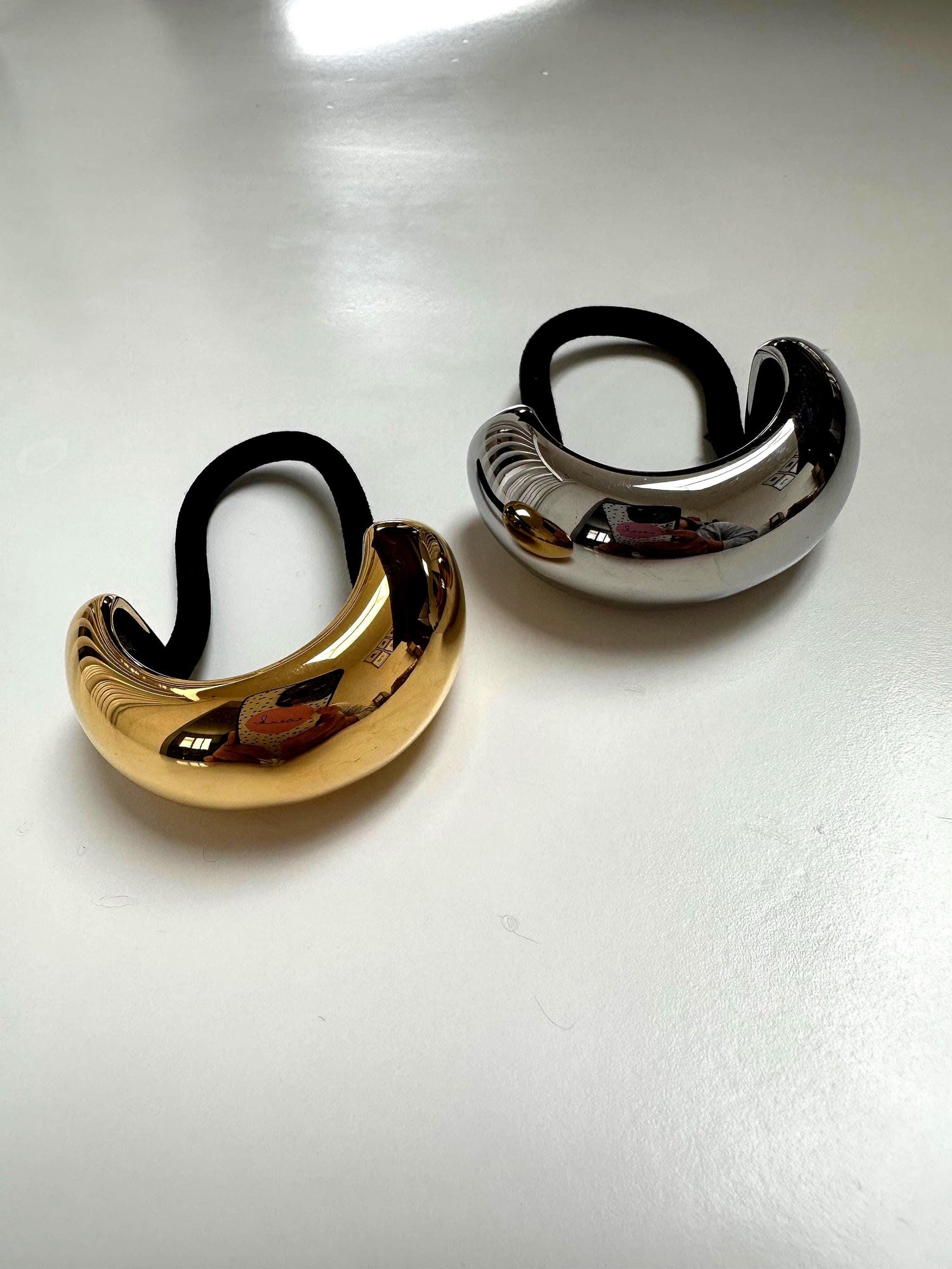 Glossy Gold Hair Cuffs, Chunky Metal Ponytail Holder, Gold and Silver Hair Ties, Minimalist Hair Accessory for Women, Bridesmaid Gift