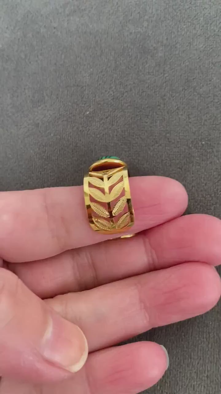 Rare Design Dome Round Turquoise Hollowed Leaf Rings for Her in 14k Gold