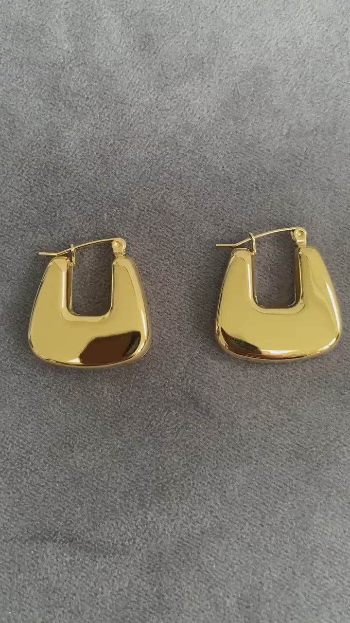 Bright Shinning 18K Gold U shape Earrings, V shape Golden Earrings for Her, Stainless Steel