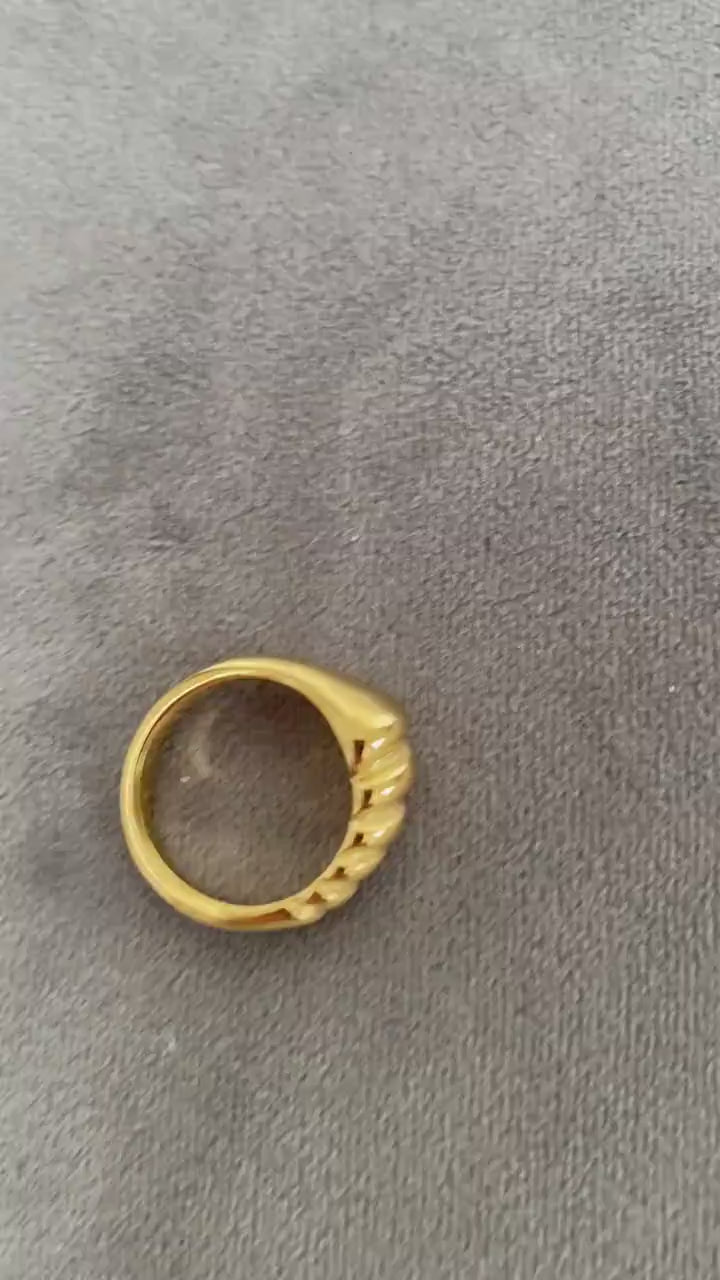 18K Gold Dome Croissant Ring, Gold Twisted Screw Ring for Her, Chunky Rope Minimalist Ring, Statement Ring, Stainless Steel