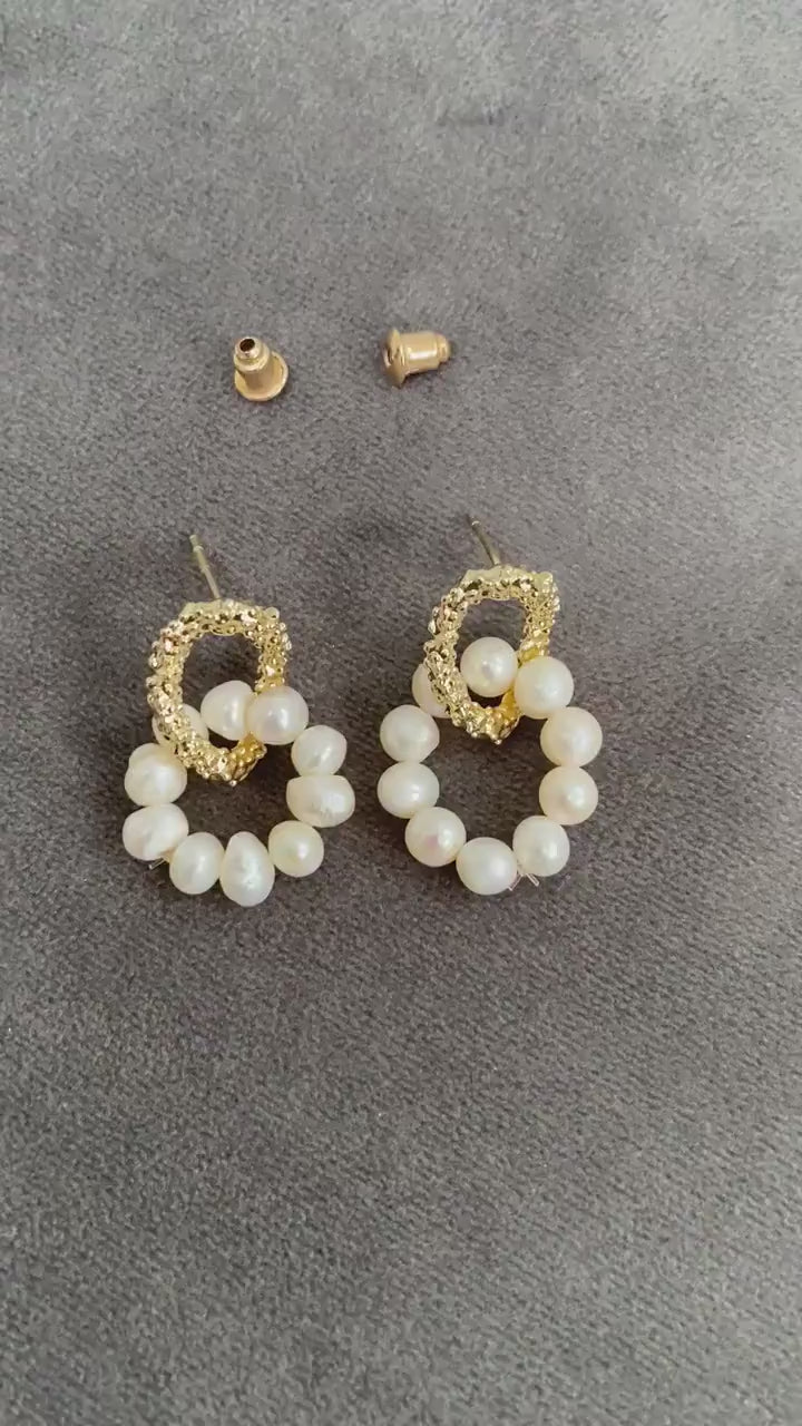 Charming 18K Gold Mini Pearl Hoop Dangle Earrings for Women