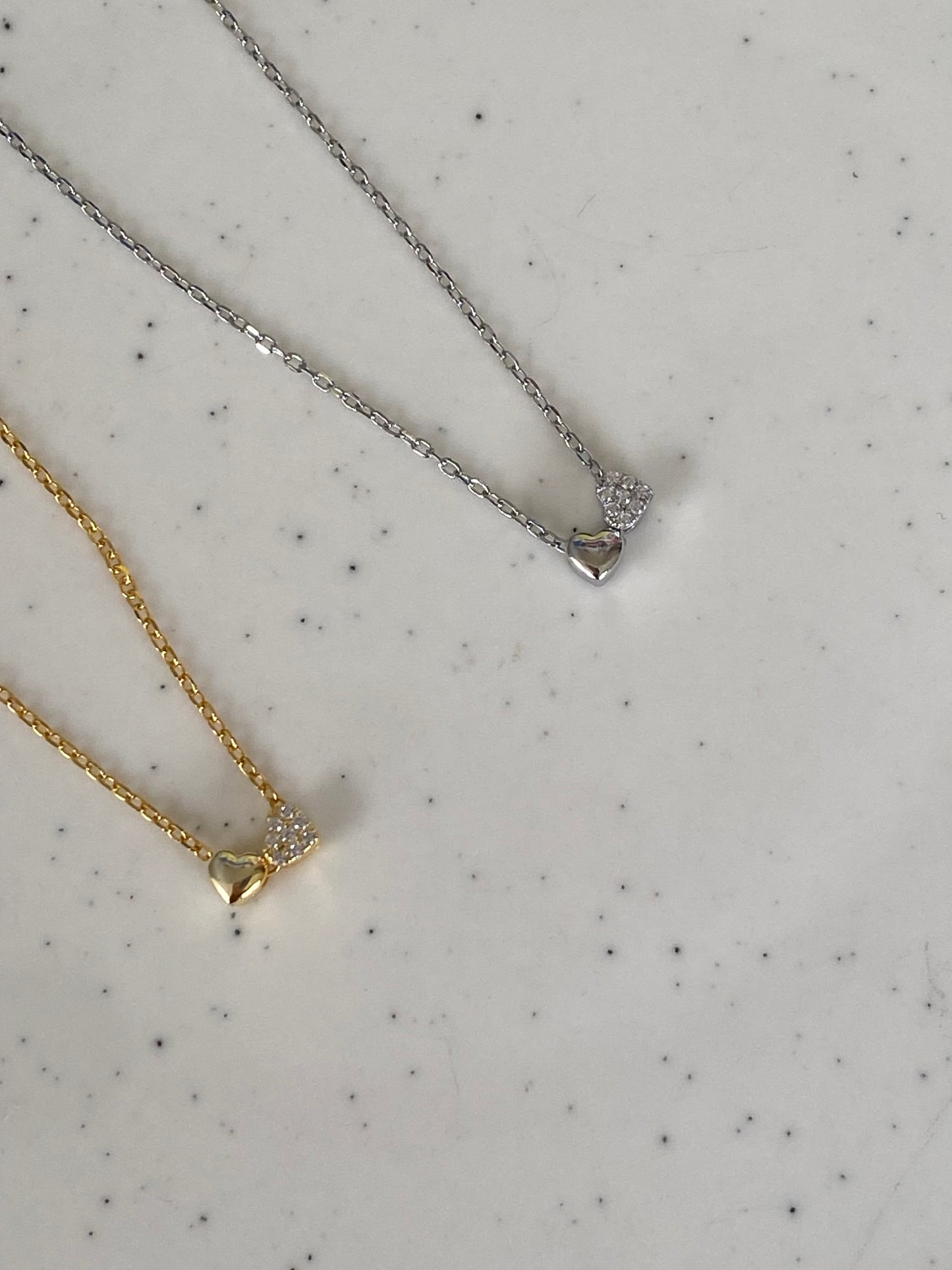 Tiny Pave Heart Link Necklace, Double Mini Heart Gold Platinum Necklace, CZ Dainty Heart Necklace for Her,Bridesmaid Gifts, Minimalist Style