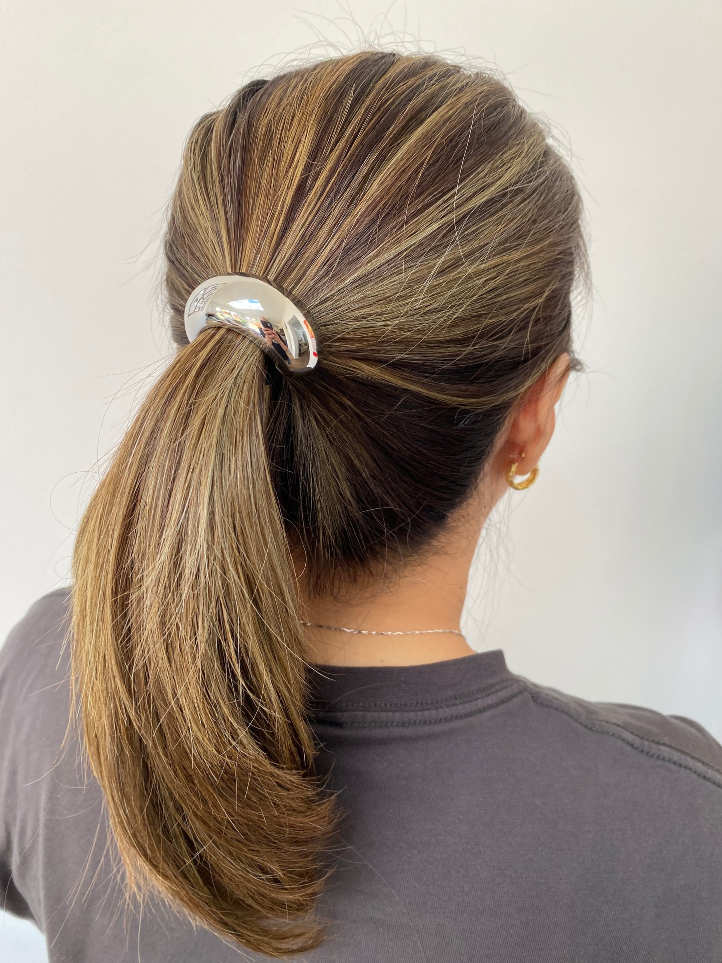 Glossy Curved Hair Cuff, Chunky Metal Elastic Hair Band, Polished 18k Gold and Silver Finish