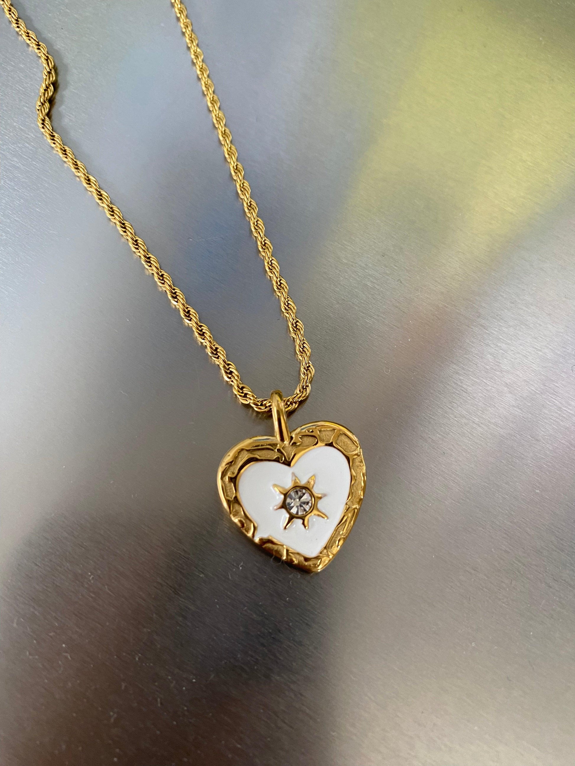 Beautiful Bling Shinning Gold Heart Necklace, Zircon Stone Charm Love Necklaces for Her,  Minimalist Necklace, 18K Gold eVE United Kingdom