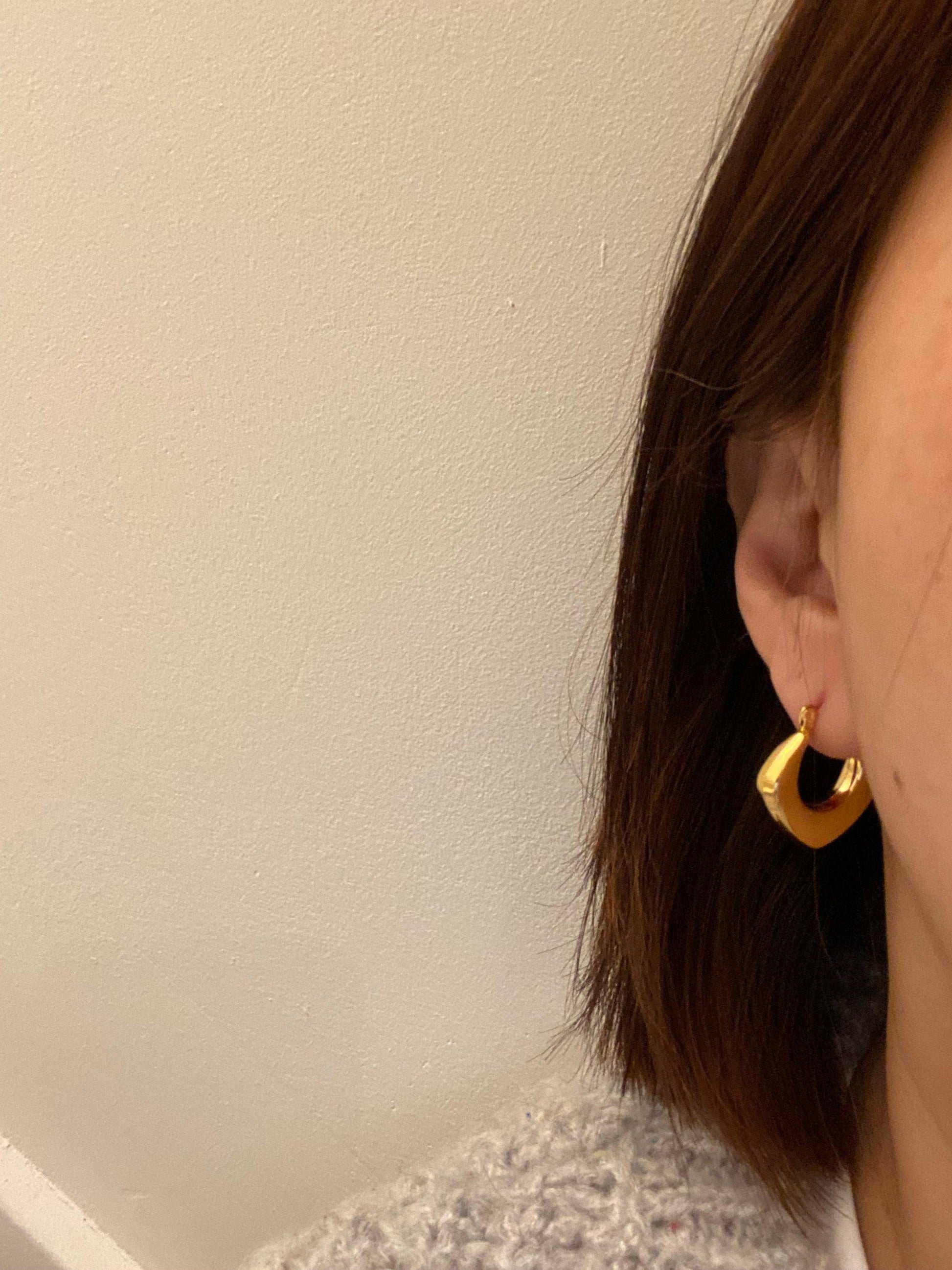 Bright Rich Gold V Shape Dangle Earrings, Thick Layer V shape Earrings, Curve V Shape Earrings, 18K Gold V shape Stud Gold Jewellery - eVE United Kingdom