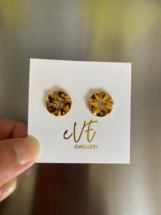 Cute Charm Button Stud Earring, Classic Versatile Star Stud Earring, Bling Zircon Circle Stud Earring, 18K Gold, Perfect for Everyday Wear eVE United Kingdom