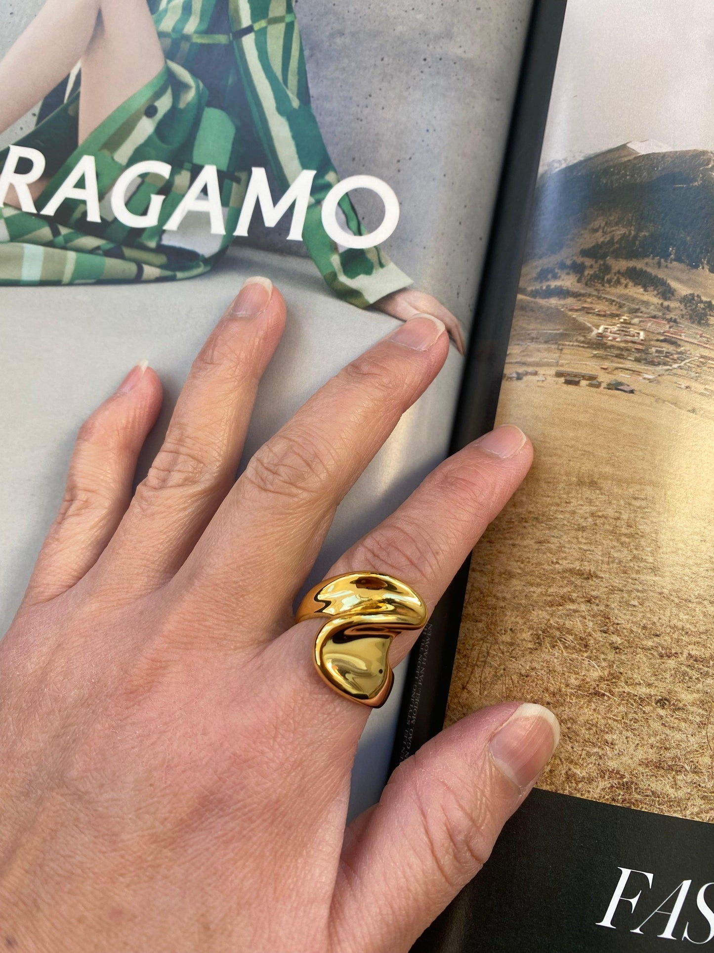 Gold Muse Wide Ring, Dome Wide Statement Ring for Her, Large Chunky Stack Ring. Large Wave Chunky Ring in Sterling Silver - eVE United Kingdom