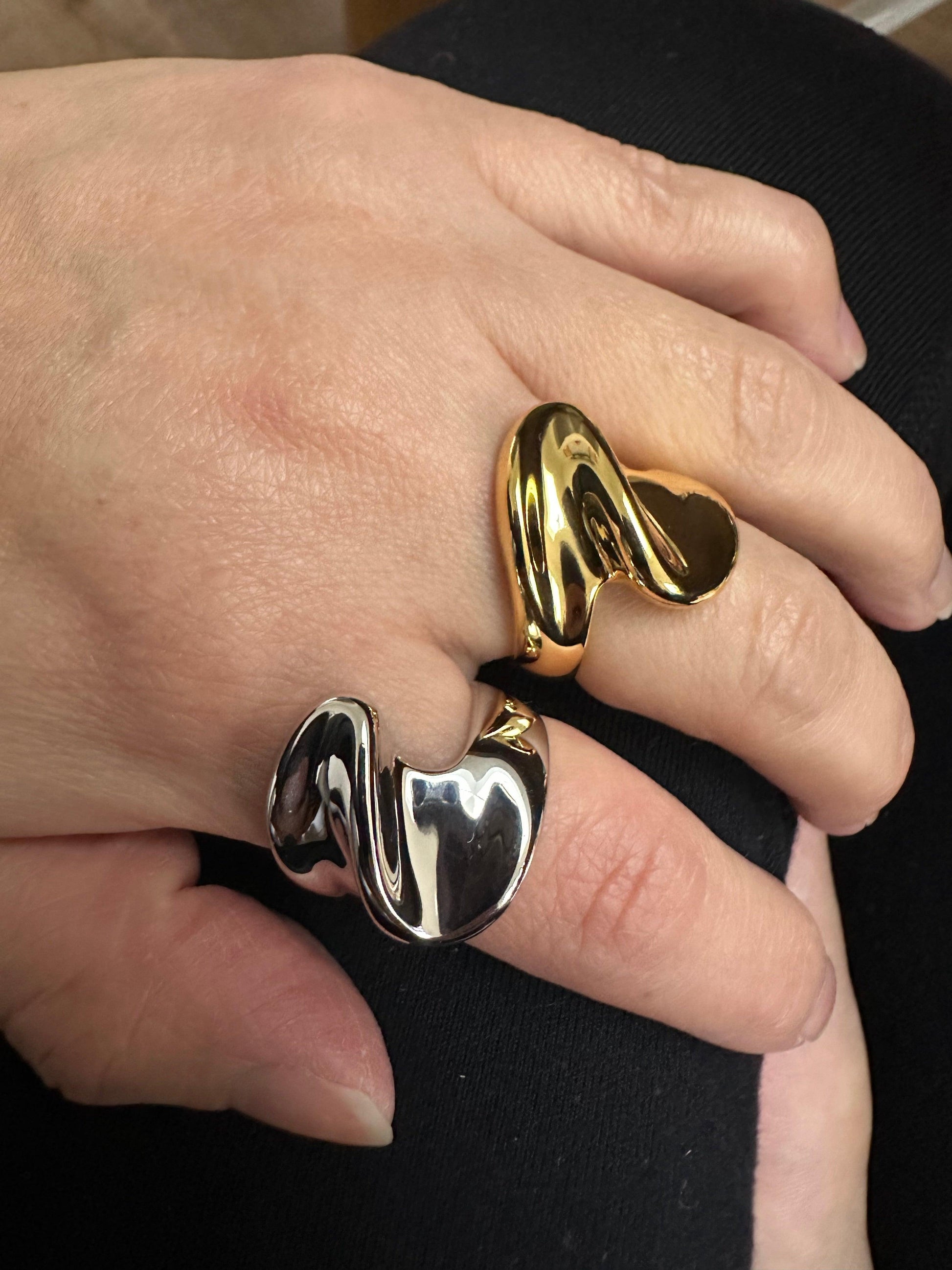 Gold Muse Wide Ring, Dome Wide Statement Ring for Her, Large Chunky Stack Ring. Large Wave Chunky Ring in Sterling Silver - eVE United Kingdom