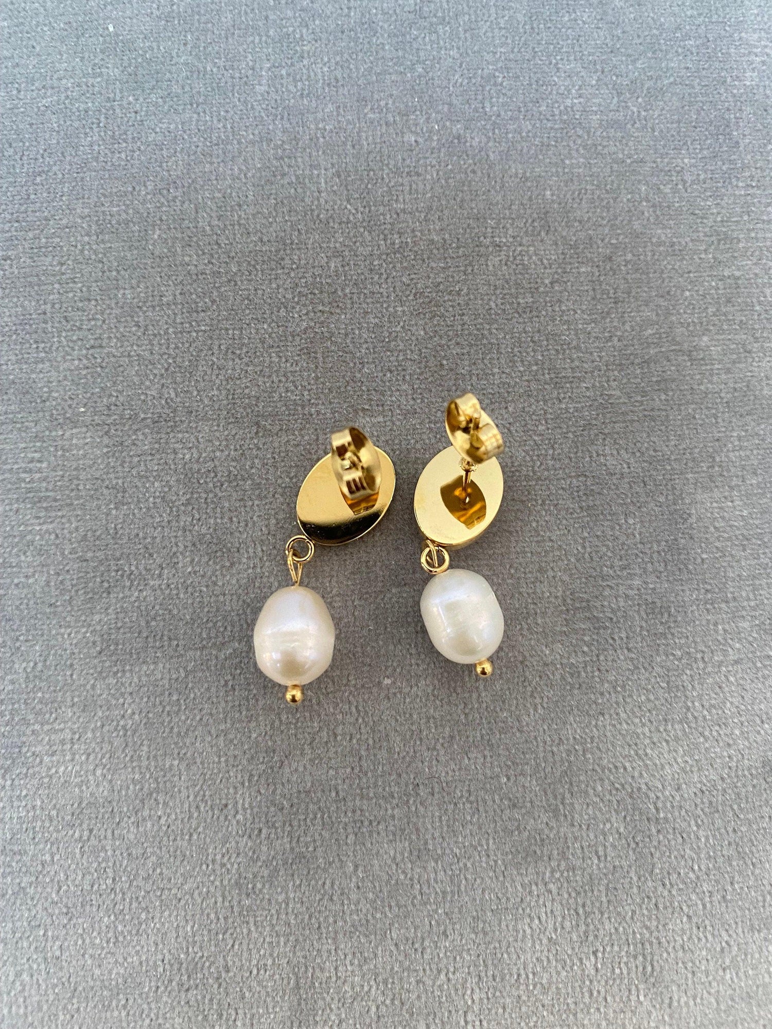 Tiny Coin Design Rose Embossed Freshwater Pearl Earrings for Women, Pendant Coin Design Flower Pearl Earrings, 18K Gold