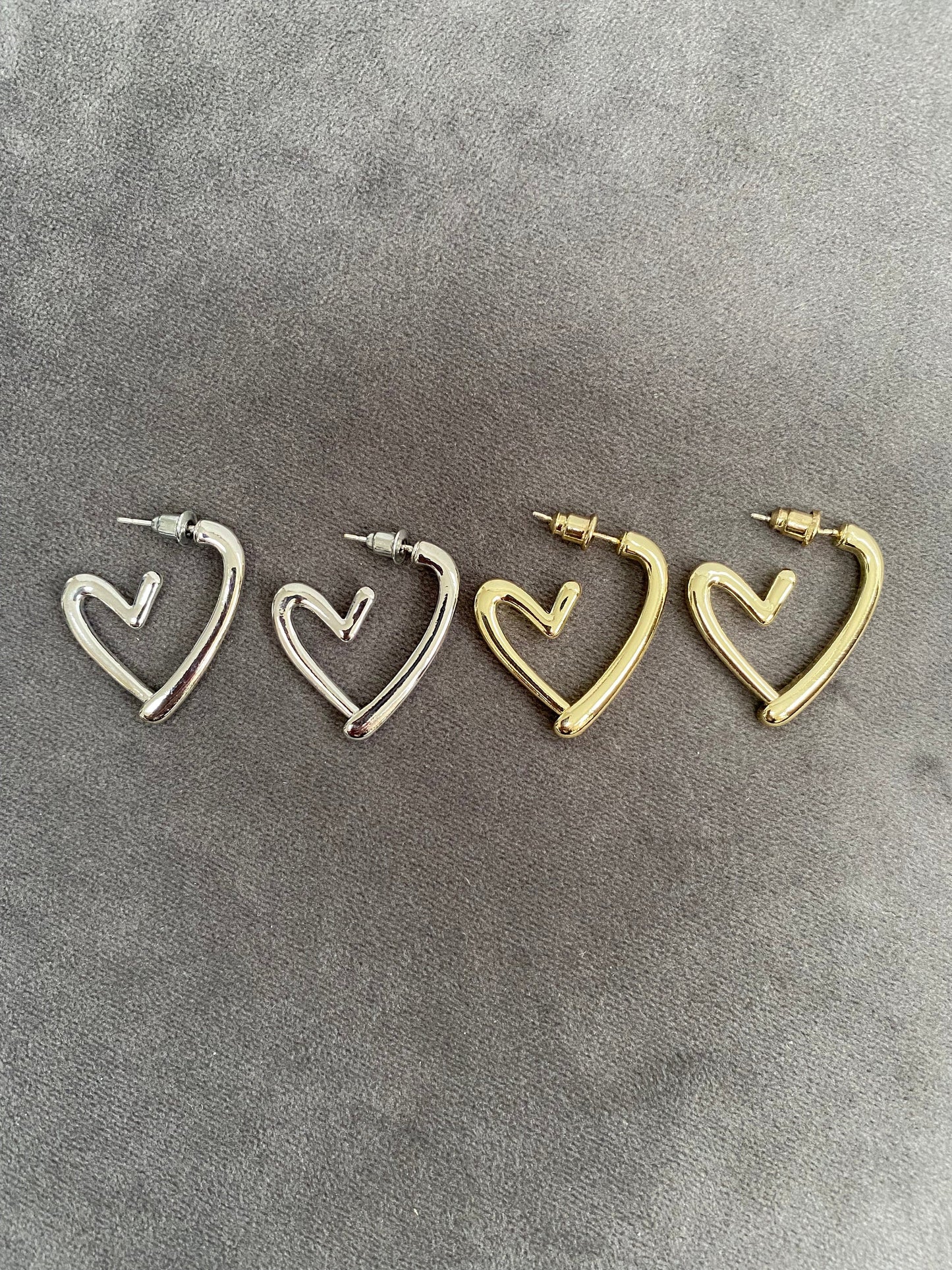 Large Heart Shaped 18k Gold Silver Stud Earrings for Her, Cute Thick Drop Earrings