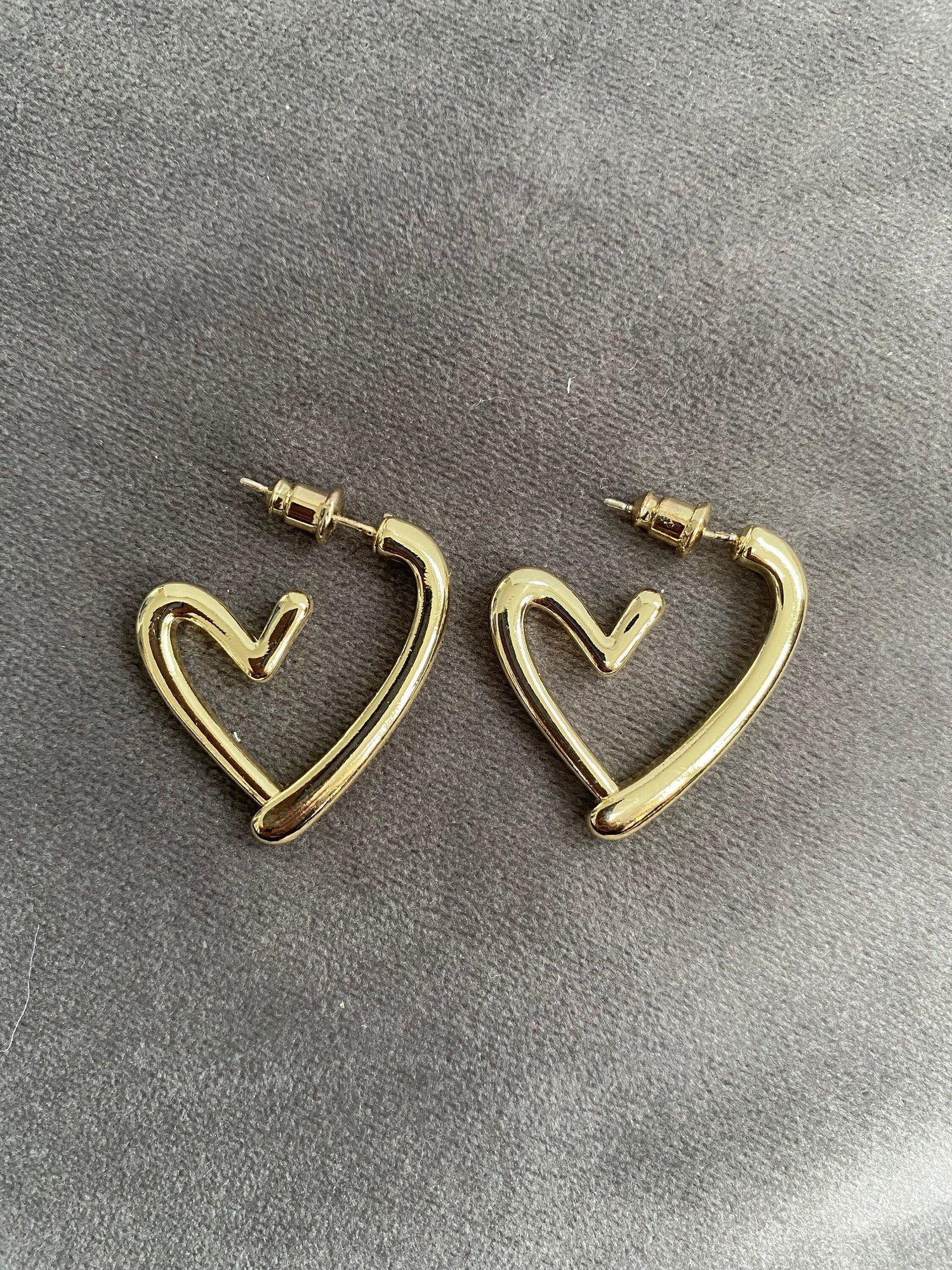 Large Heart Shaped 18k Gold Silver Stud Earrings for Her, Cute Thick Drop Earrings