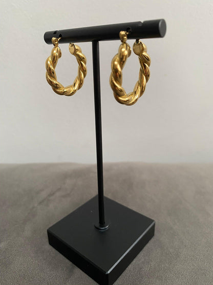 Gold Twisted Hoop Earrings , Thick Chunky Twisted Drop Earrings for Her, Classic Twisted Hoop Earrings,Twist Layered Statement Hoop Earrings