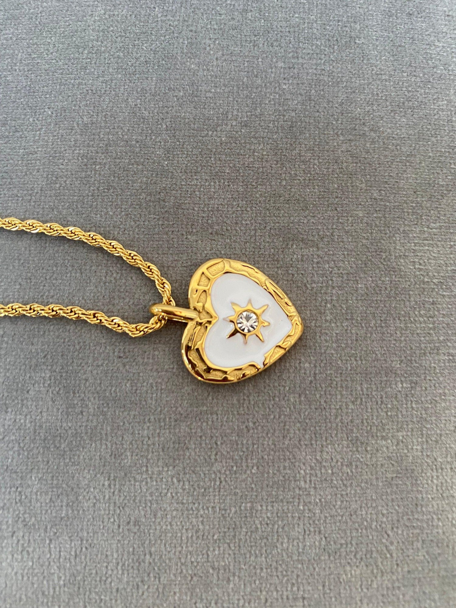 Elegant Gold Heart Necklace with Zircon Stone Charm for Her, Hammered Choker Pendant