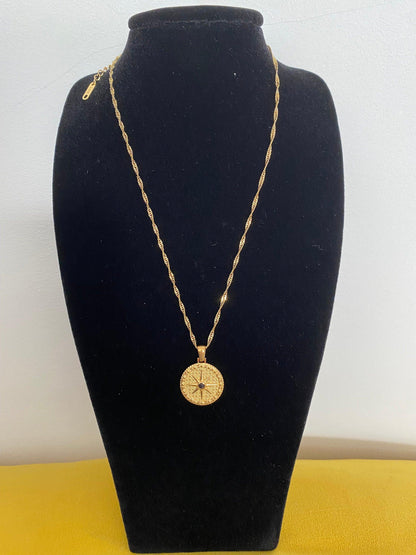 Mini Black Agate Celestial Star Pendant Necklace with 18k Gold Sunburst Chain