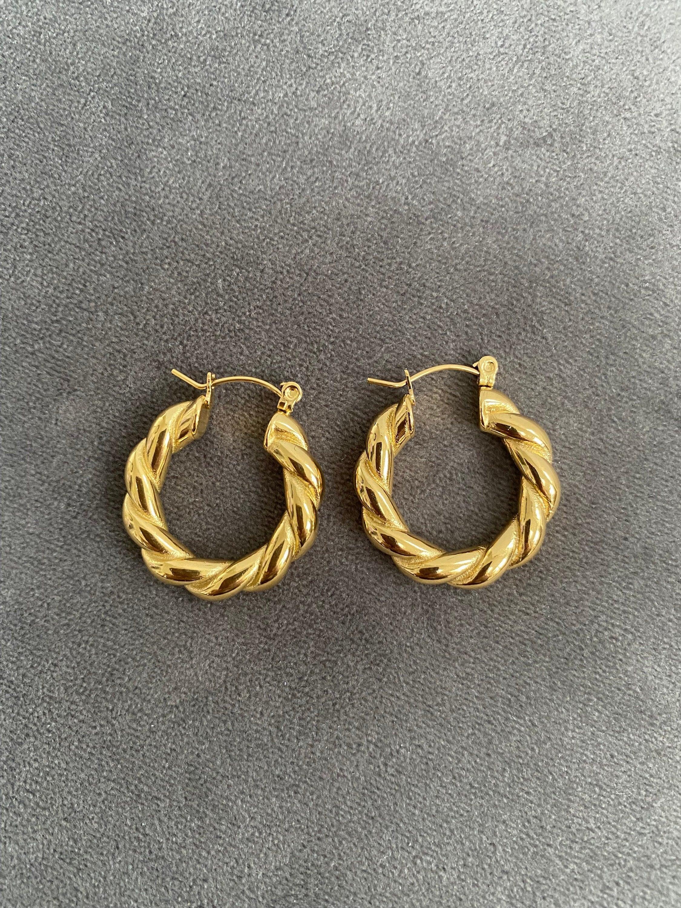 Gold Twisted Hoop Earrings , Thick Chunky Twisted Drop Earrings for Her, Classic Twisted Hoop Earrings,Twist Layered Statement Hoop Earrings