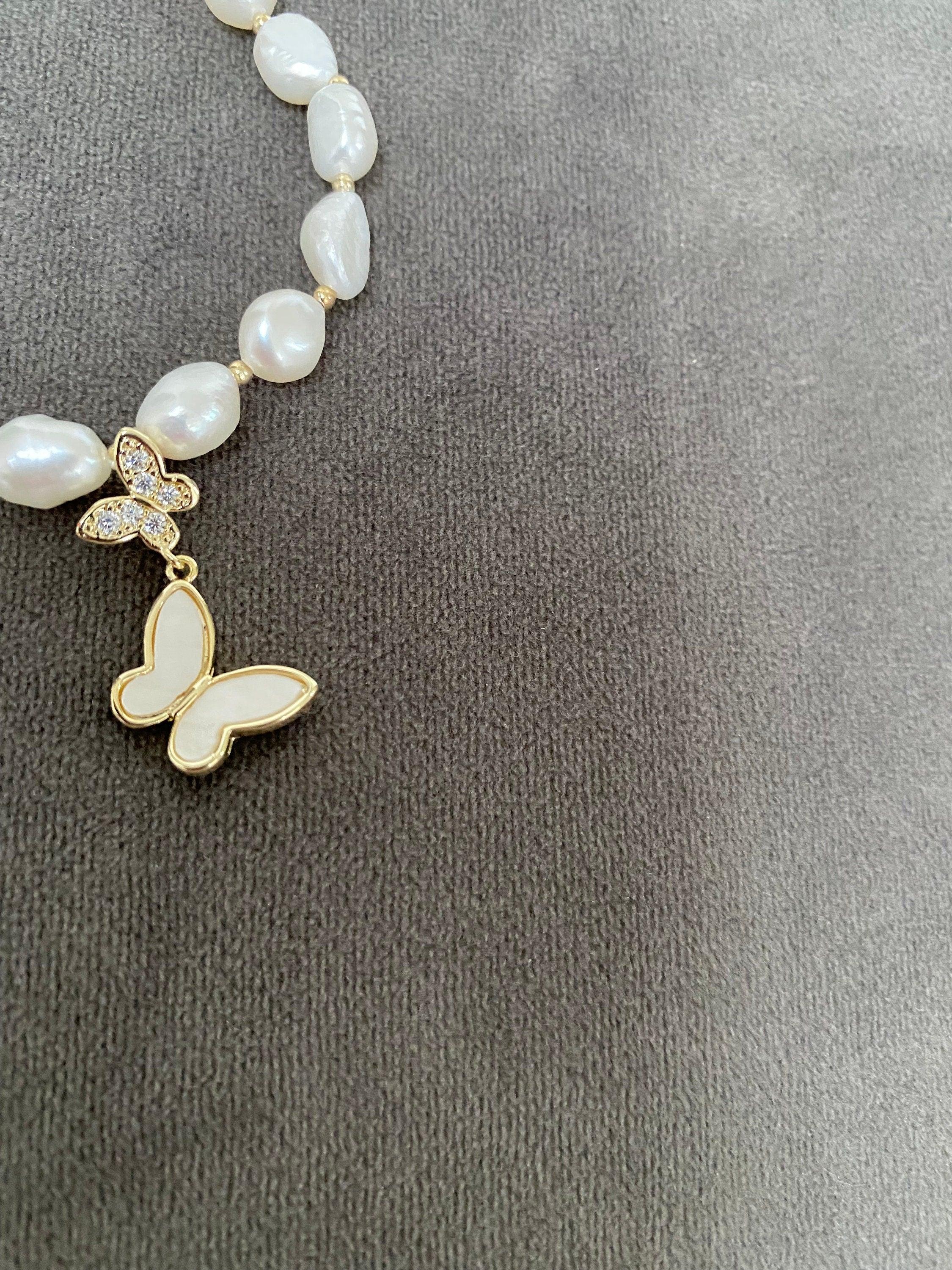 Bright Glitter Butterfly Pearl Bracelet, Freshwater Pearls charm Bracelet, White Pearl Zircon Bracelet, 18K Gold and S925 Sterling Silver.