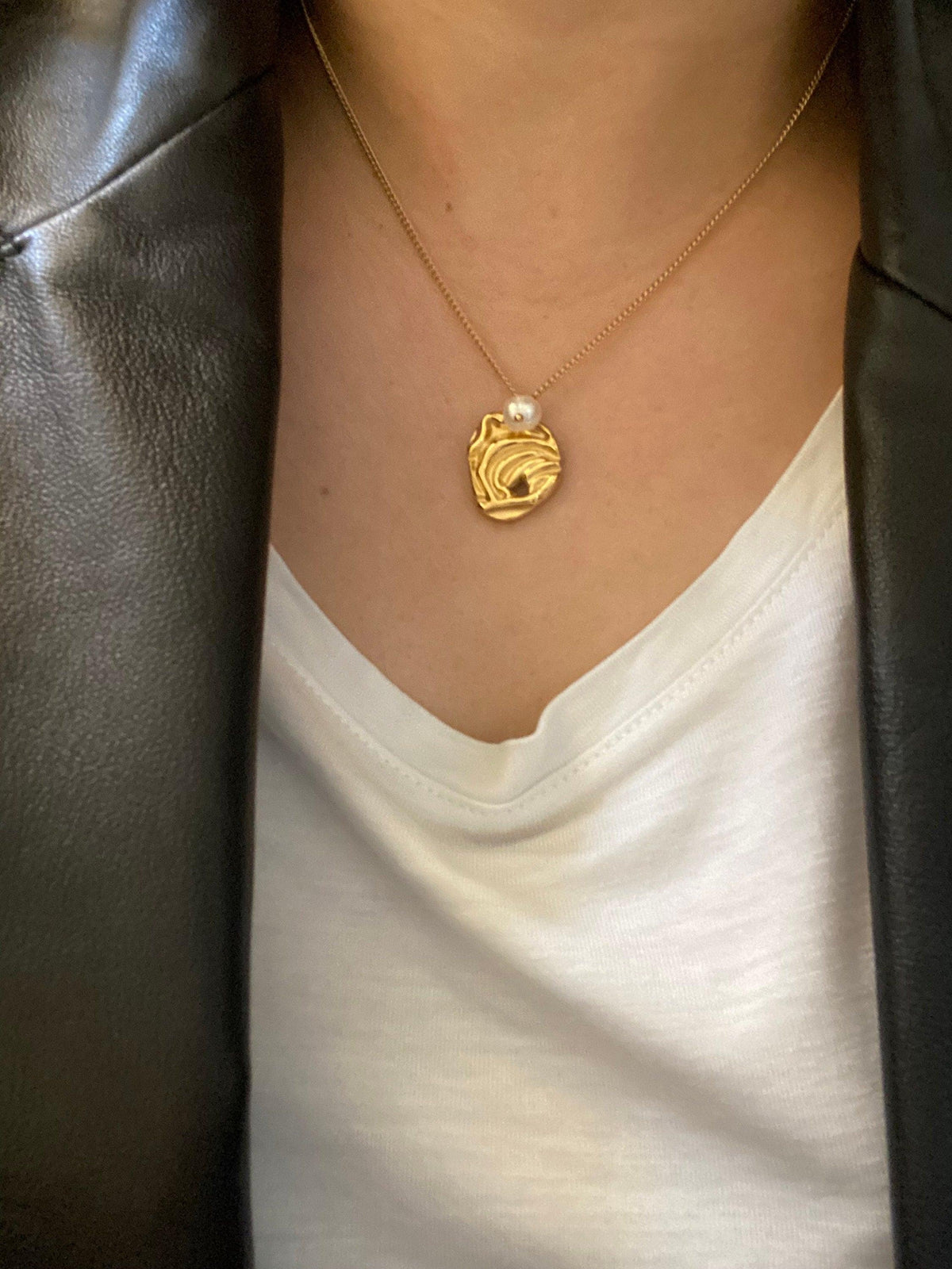 Ancient Greek Coin Pendant Pearl Necklace,  Oval Coin Shape Pendant Pearl Charm Necklace,  Iconic Curb Chain Necklace.