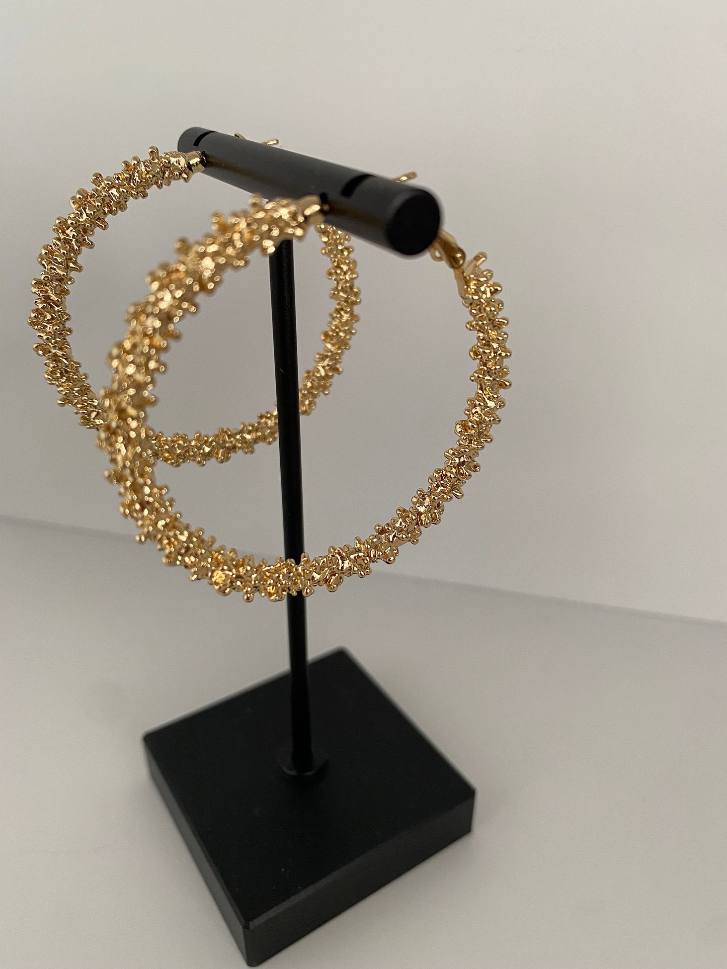 Layered Glitter Circle Hoop Earrings, Oversize Lightweight Gold S925 Needle