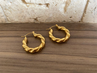 Gold Twisted Hoop Earrings , Thick Chunky Twisted Drop Earrings for Her, Classic Twisted Hoop Earrings,Twist Layered Statement Hoop Earrings