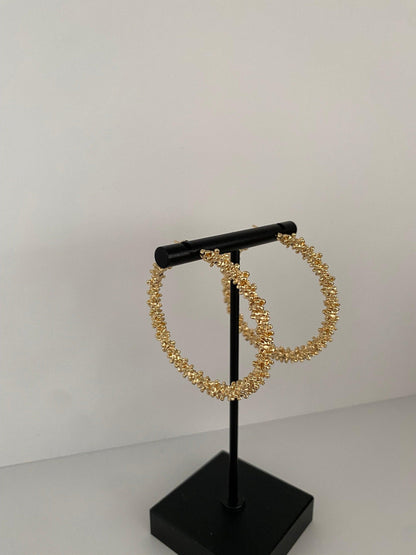 Layered Glitter Circle Hoop Earrings, Oversize Lightweight Gold S925 Needle