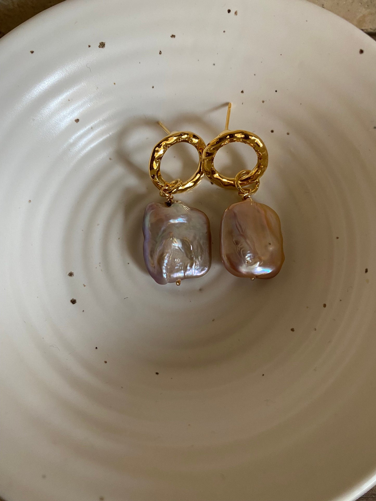 Square Purple Baroque Hoop Earrings, High Lustre Baroque Vintage Earrings for Her, Korean Style Freshwater Pearl Statement Earrings.18K Gold